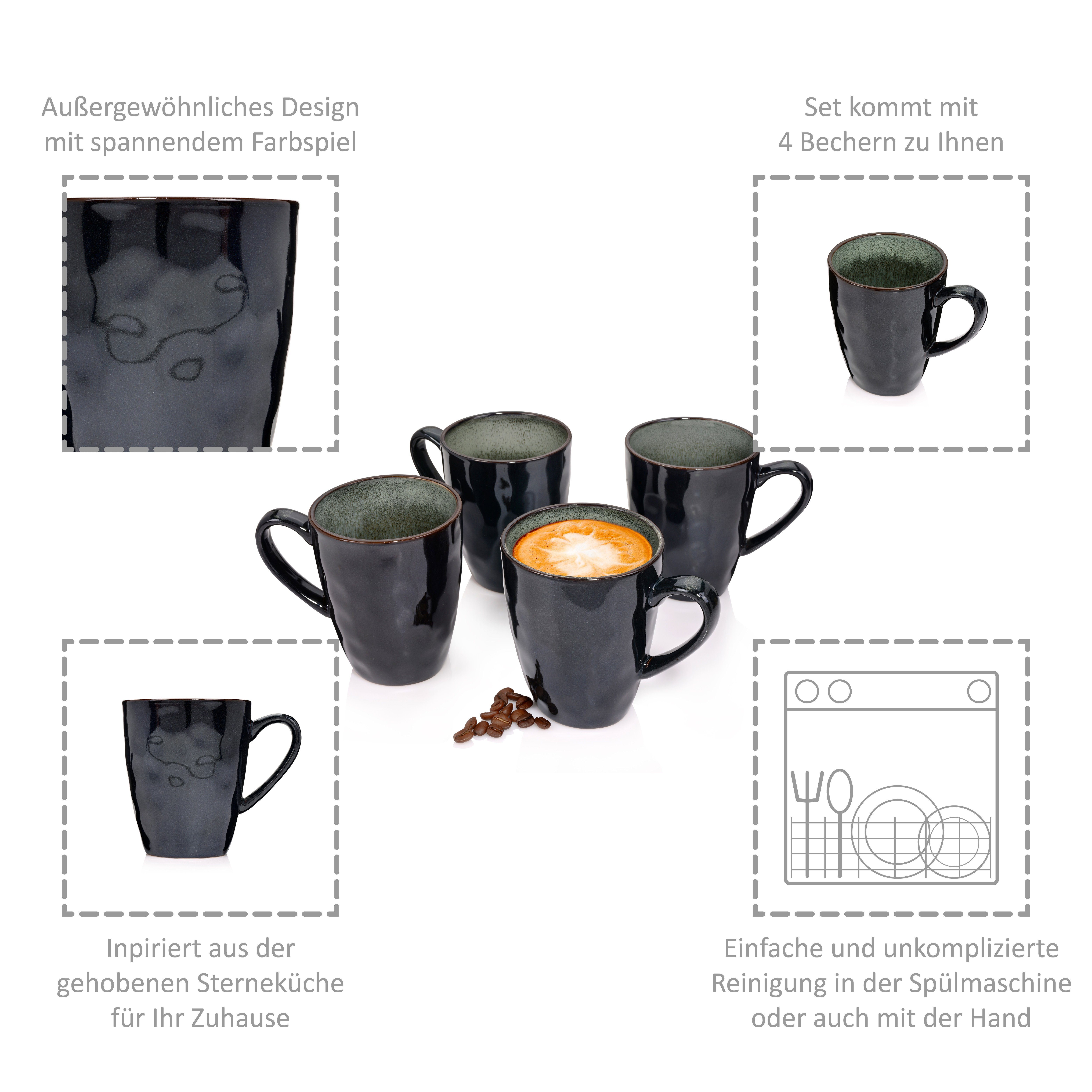 SÄNGER 300ml Kaffeebecher Set, Handmade, Kopenhagen Grün Becher Grau, Steingut,