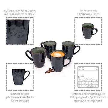 SÄNGER Becher Kopenhagen Kaffeebecher Set, Steingut, Handmade, Grün Grau, 300ml