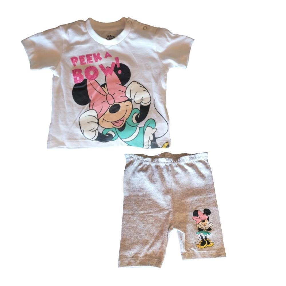EplusM Shirt & Hose Baby Set kurzes Shirt mit Hose, Minnie Mouse "Peek a Bow!", weiß (Set, 2-tlg)