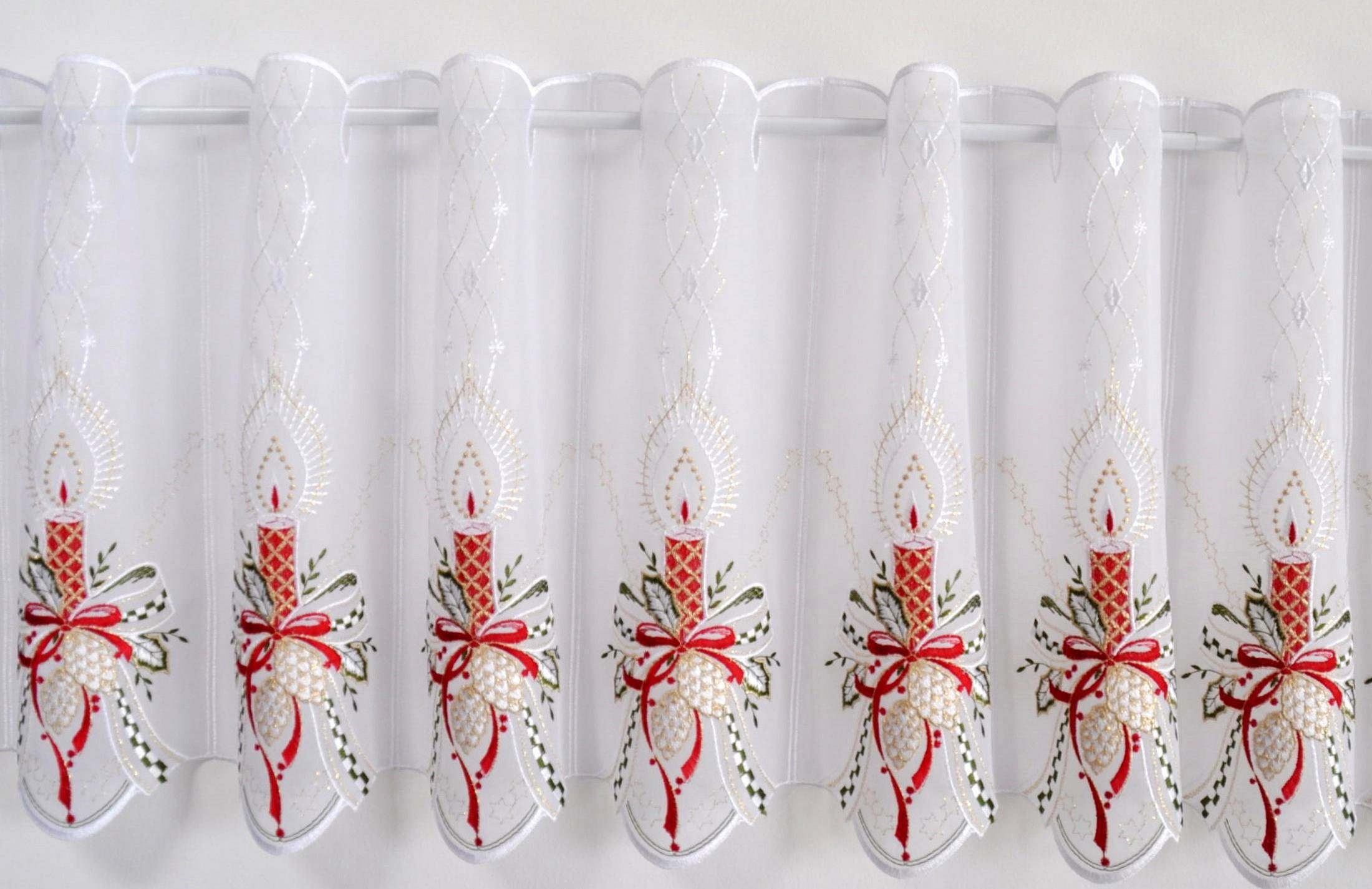 Scheibengardine Kerzenschein, Stickereien Plauen, Stangendurchzug (1 St), transparent, Voile, mit echter Plauener Spitze Stickerei