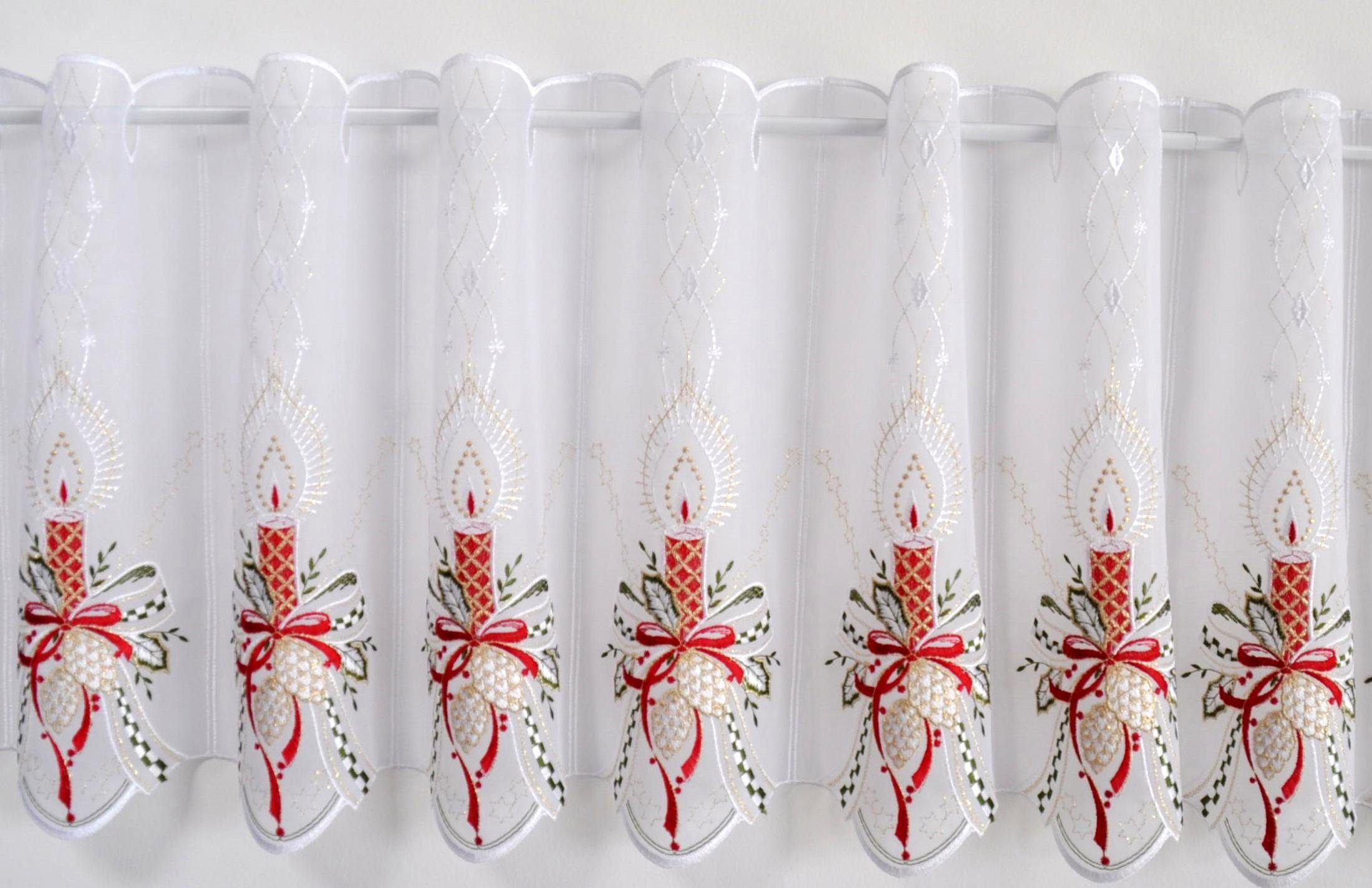 Stickereien Plauen Scheibengardine Kerzenschein (1 St), Stangendurchzug, transparent, Voile, mit echter Plauener Spitze Stickerei