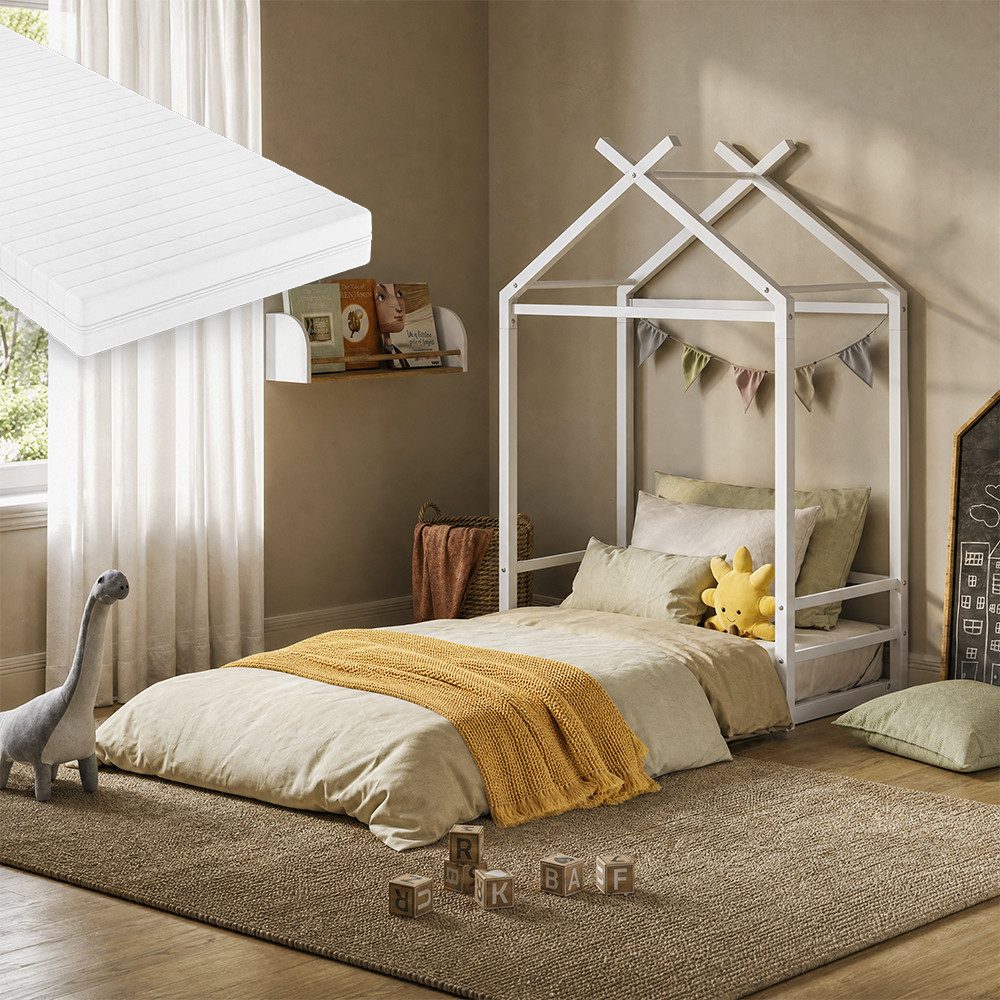 VitaliSpa® Hausbett Roofy, Weiß, 90x200 mit Matratze (2-tlg)