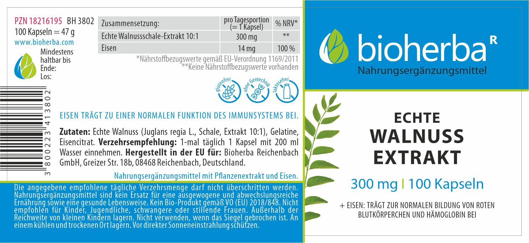 BIOHERBA R Echte Walnuss Extrakt 300 mg 100 Kapseln Nahrungsergänzungsmittel