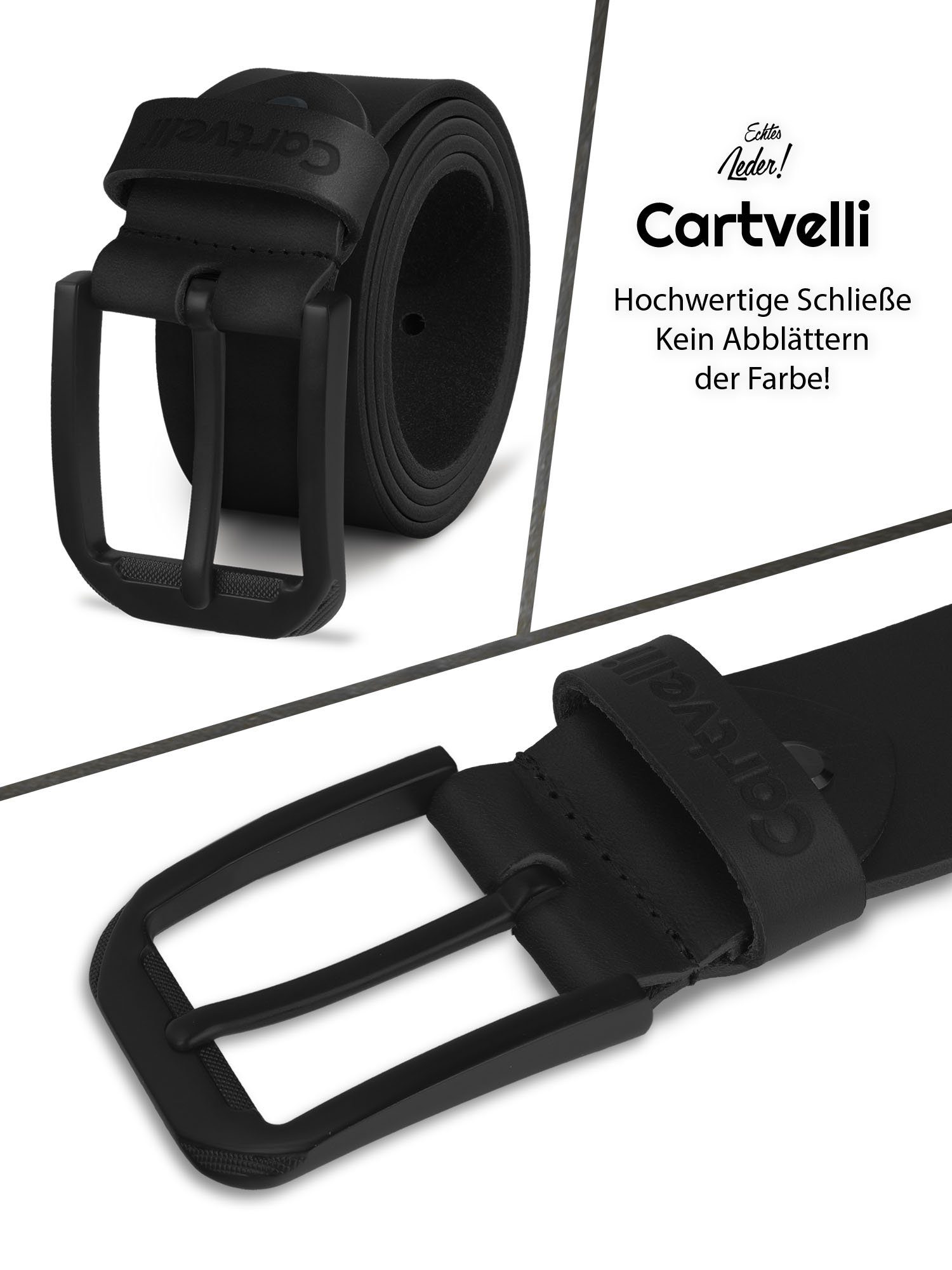 Cartvelli Ledergürtel Cartvelli Herren Ledergürtel Made in Germany 40mm inkl. Geschenkbox Schwarze Schliesse