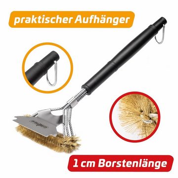 Grillfürst Grillbürste Grillfürst Grillbürste Messing für Gusseisen Roste, mit breitem 3-fach Bürstenkopf und Schaber