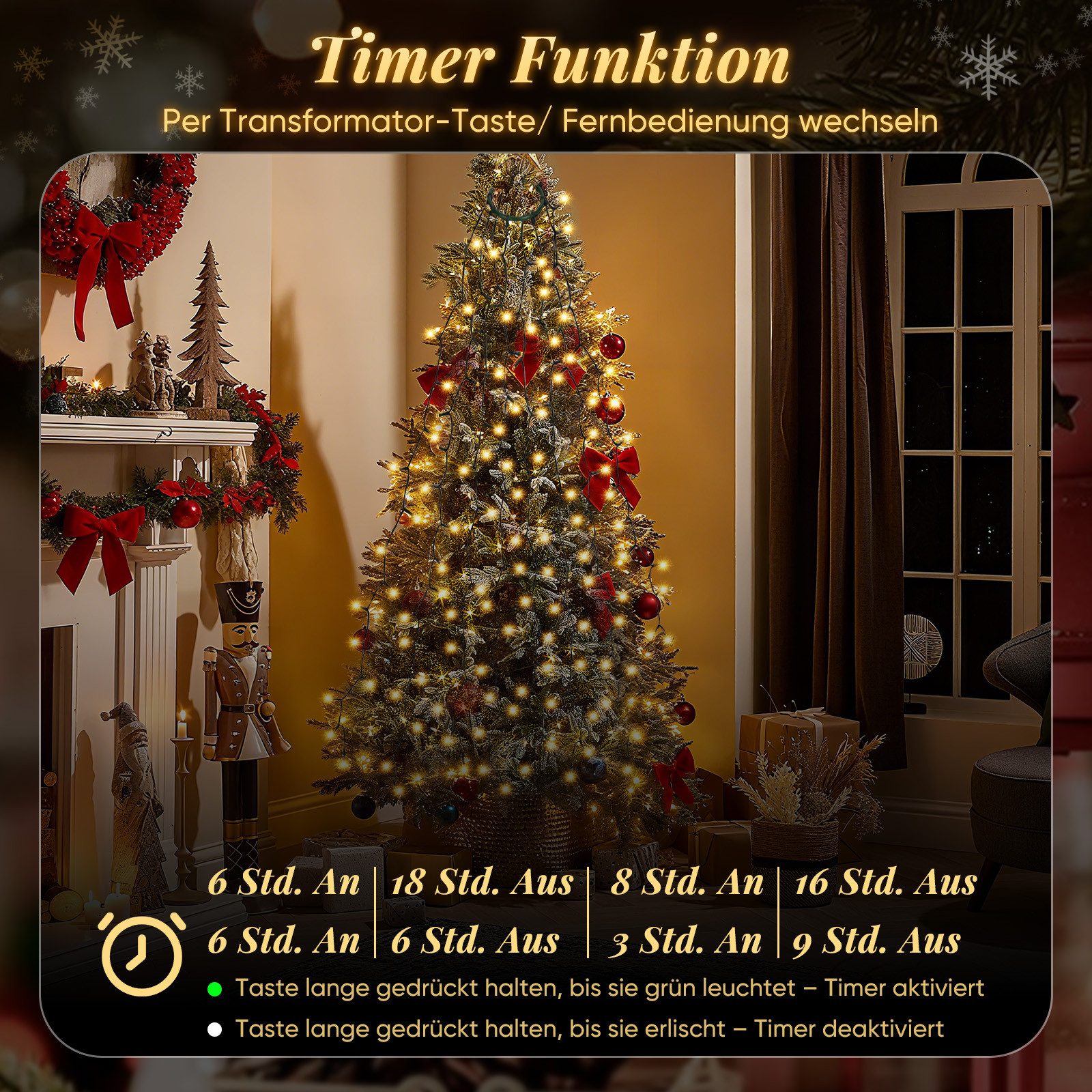 Salcar LED-Lichterkette LED Lichterkette Weihnachtsbaum mit Ring weihnachtsbaumbeleuchtung, Fernbedienung 1,5m 260 LED mit 10 Girlanden mit Baumspitze-Stern – Bild 4 von 5