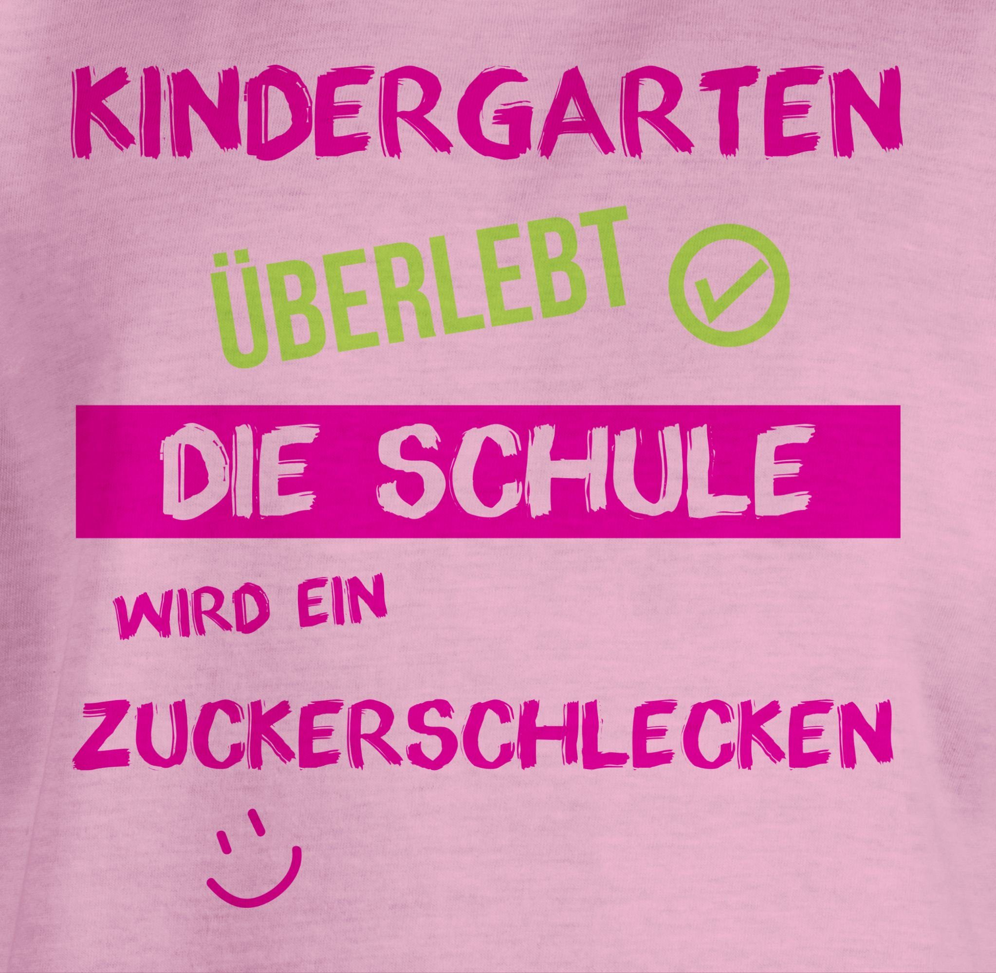 Shirtracer T-Shirt Kindergarten überlebt Rosa Einschulung Mädchen 2 rosa Emoticon