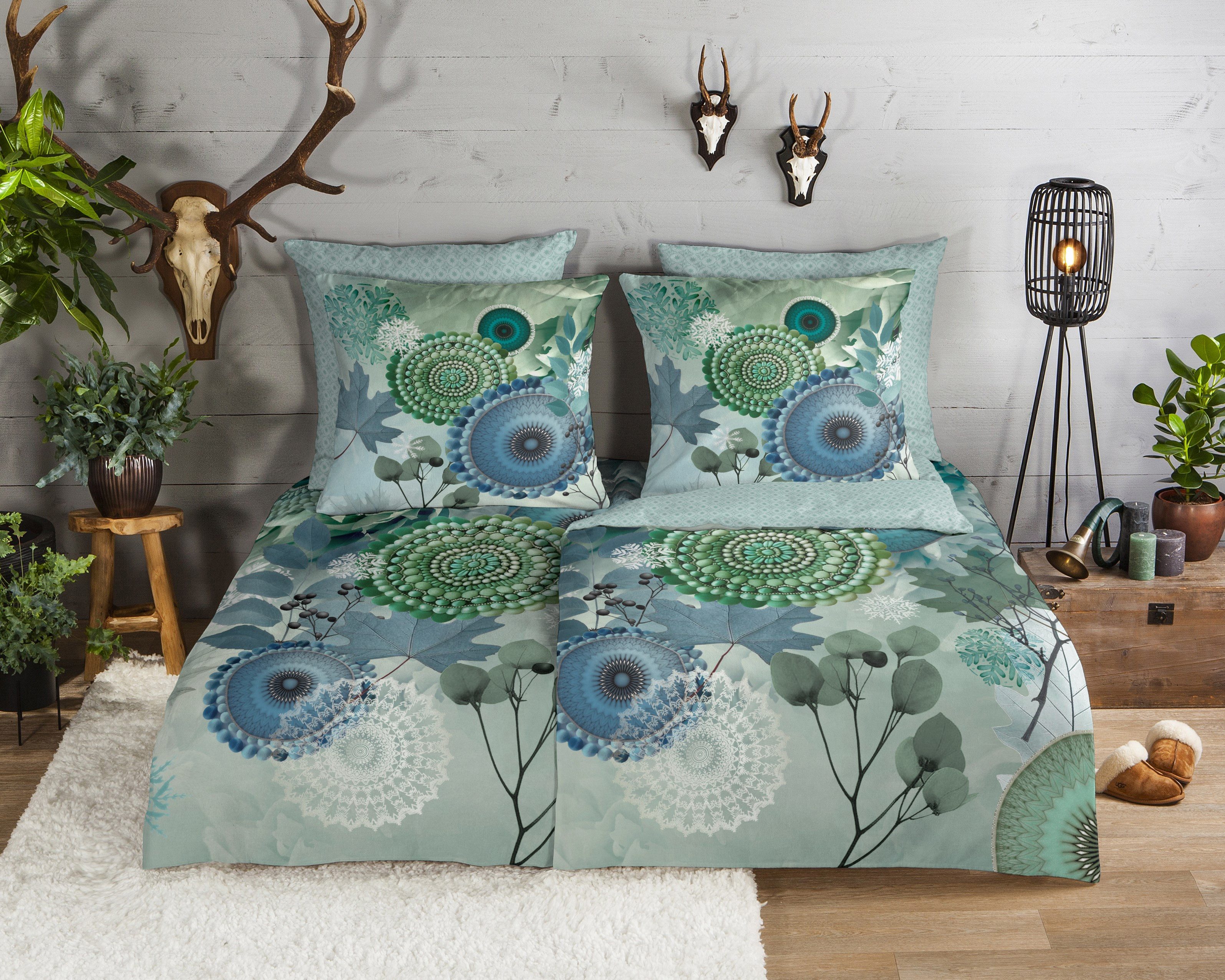 hip Wendebettwäsche Iselin, Biber, Flanell, 2 teilig, Flanell, Biber, Winter, Warm, Reißverschluss, Wende, Mandala, Blätter