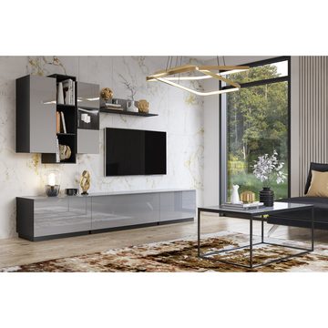 Lomadox Lowboard HOOVER-83, TV grau modern mit Korpus in schwarz und Glasfronten, : 80/50/48 cm