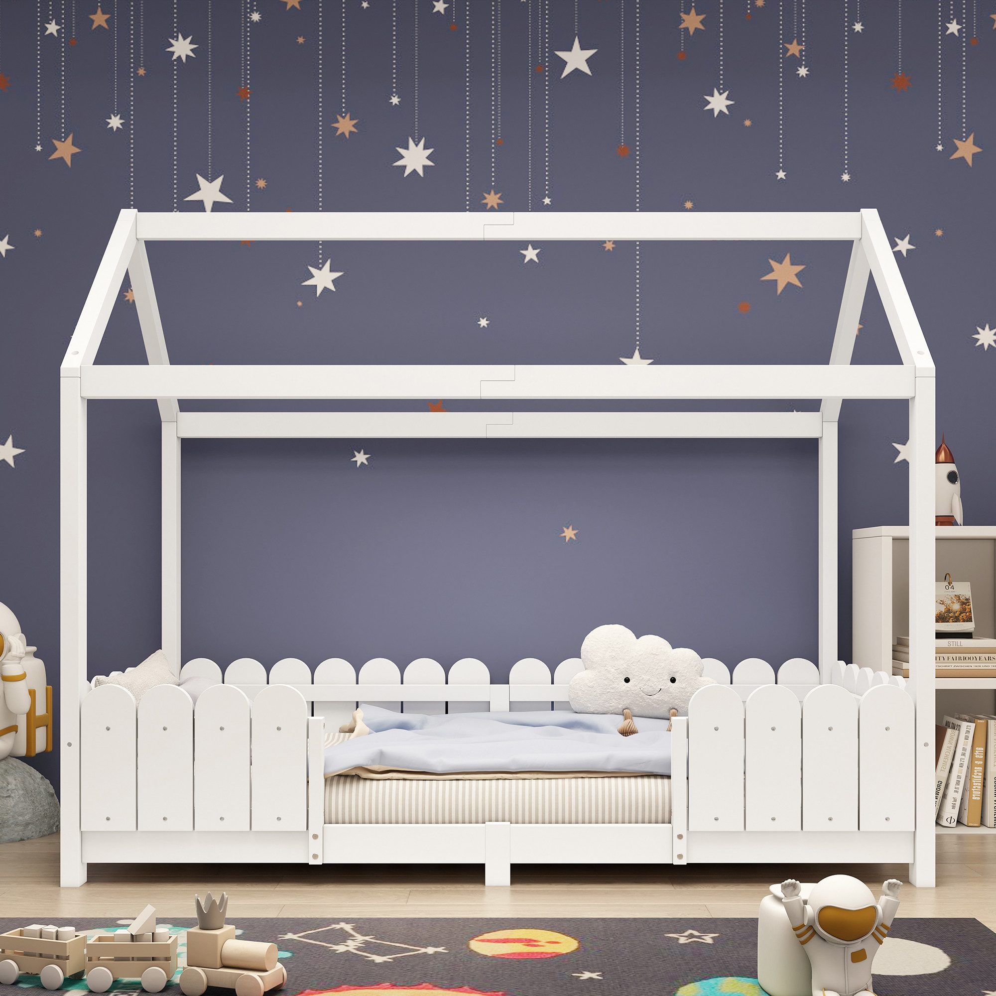 Flieks Kinderbett, Einzelbett Hausbett Kiefernholz 90x200cm günstig online kaufen