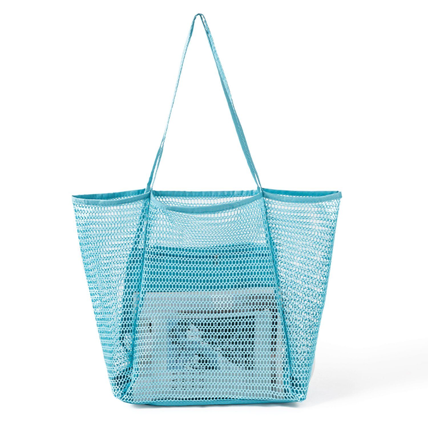 MAGICSHE Trachtentasche Mesh-Strandtasche, große Schultertasche, Innentasche mit Reißverschluss, Damen-Badetasche, Einkaufstasche Himmelblau