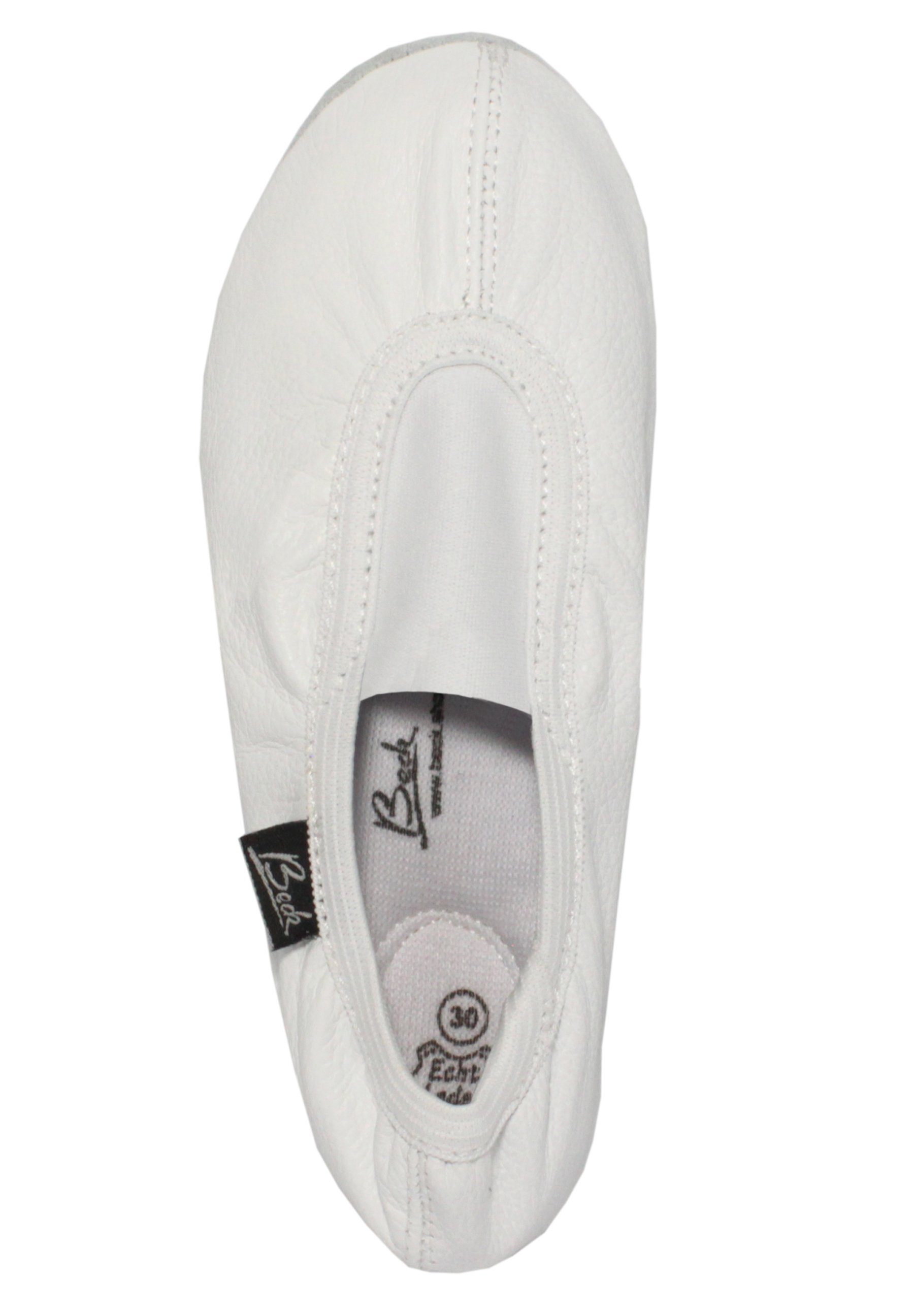 Beck Schläppchen Echt-Leder mit Gummi / Leder-Sohle Gymnastikschuh Zum Schlupfen, Mit Ristgummi für perfekten Halt