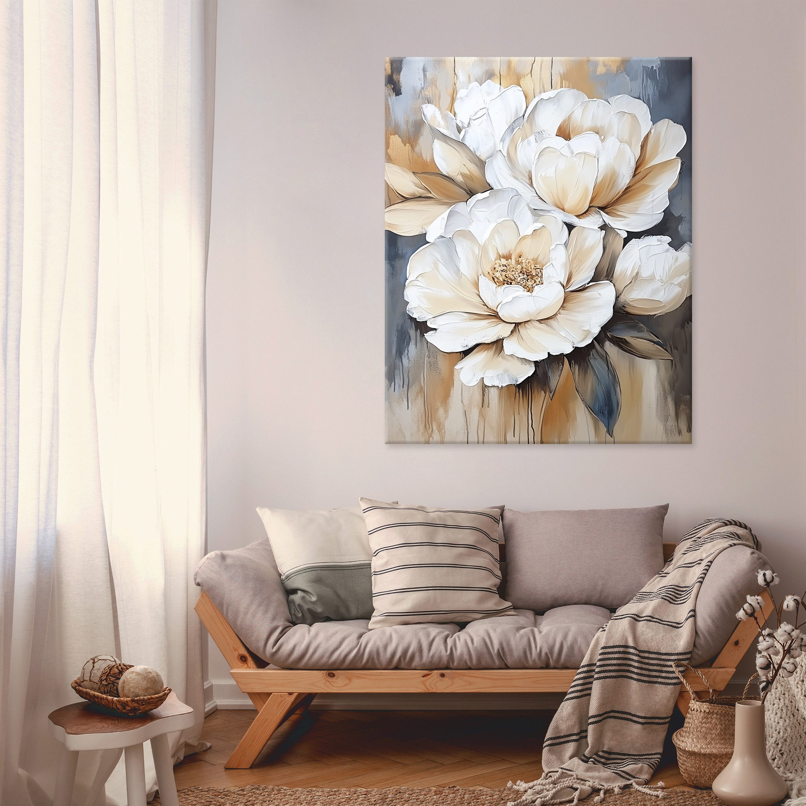 Wallarena Leinwandbild Blumen Weiß Gold Modern günstig online kaufen