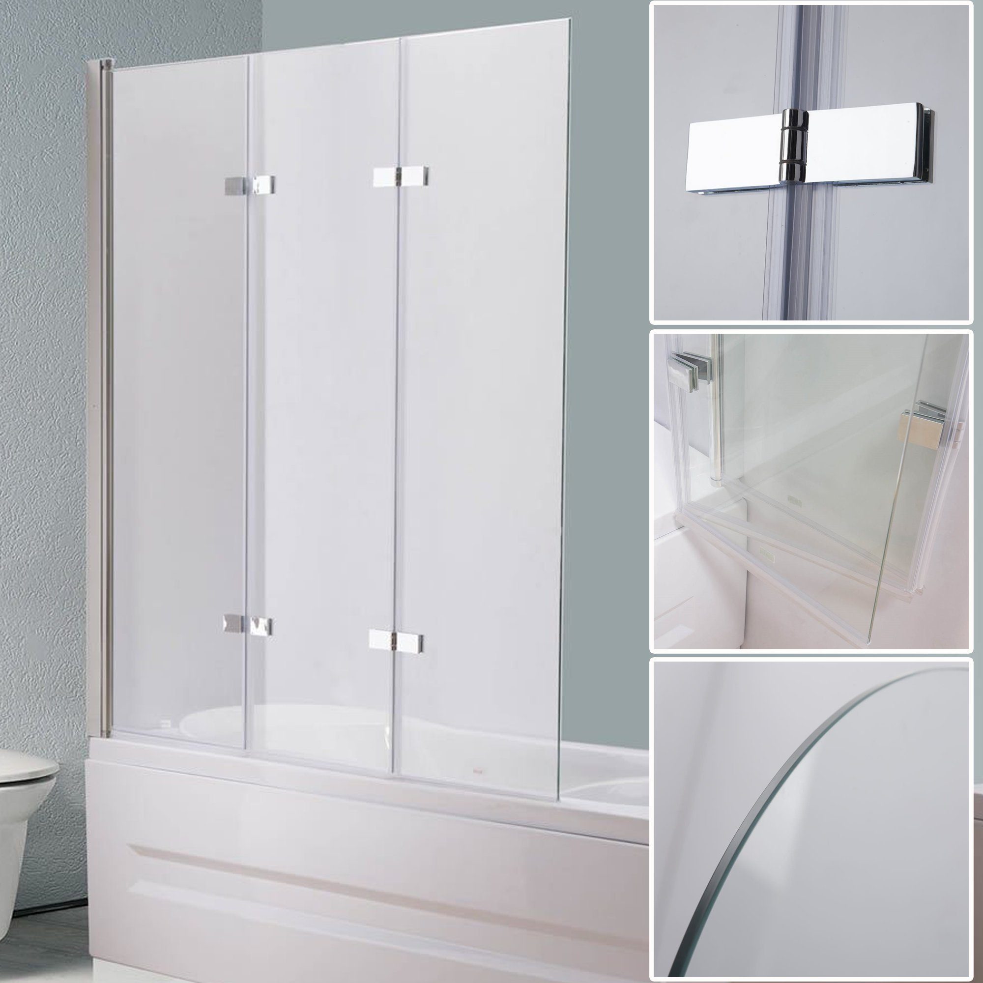 Melko Badewannenaufsatz Badewannenaufsatz Glas Badewannenfaltwand Duschabtrennung 140x130CM, Einscheibensicherheitsglas, (Stück), Sicherheitsglas