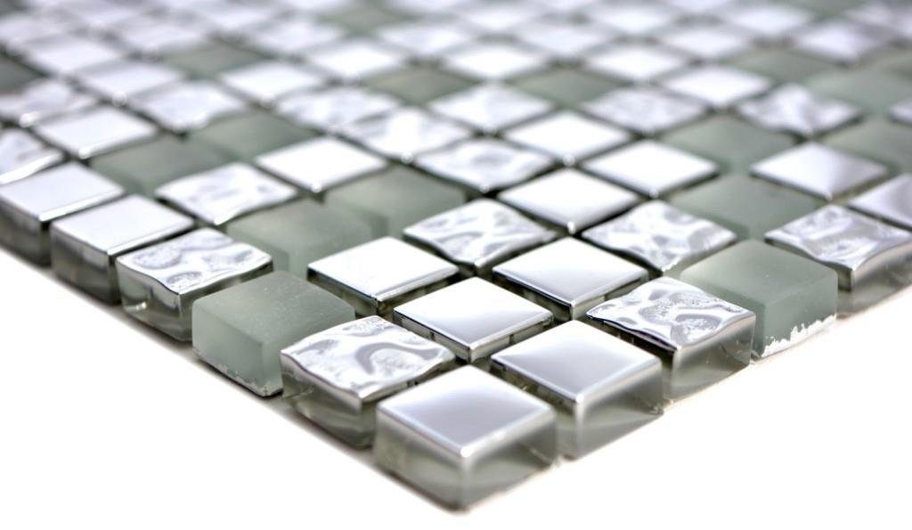 Mosani Mosaikfliesen Mosaikfliese Glasmosaik matt electroplated Glas gefrostet Silber