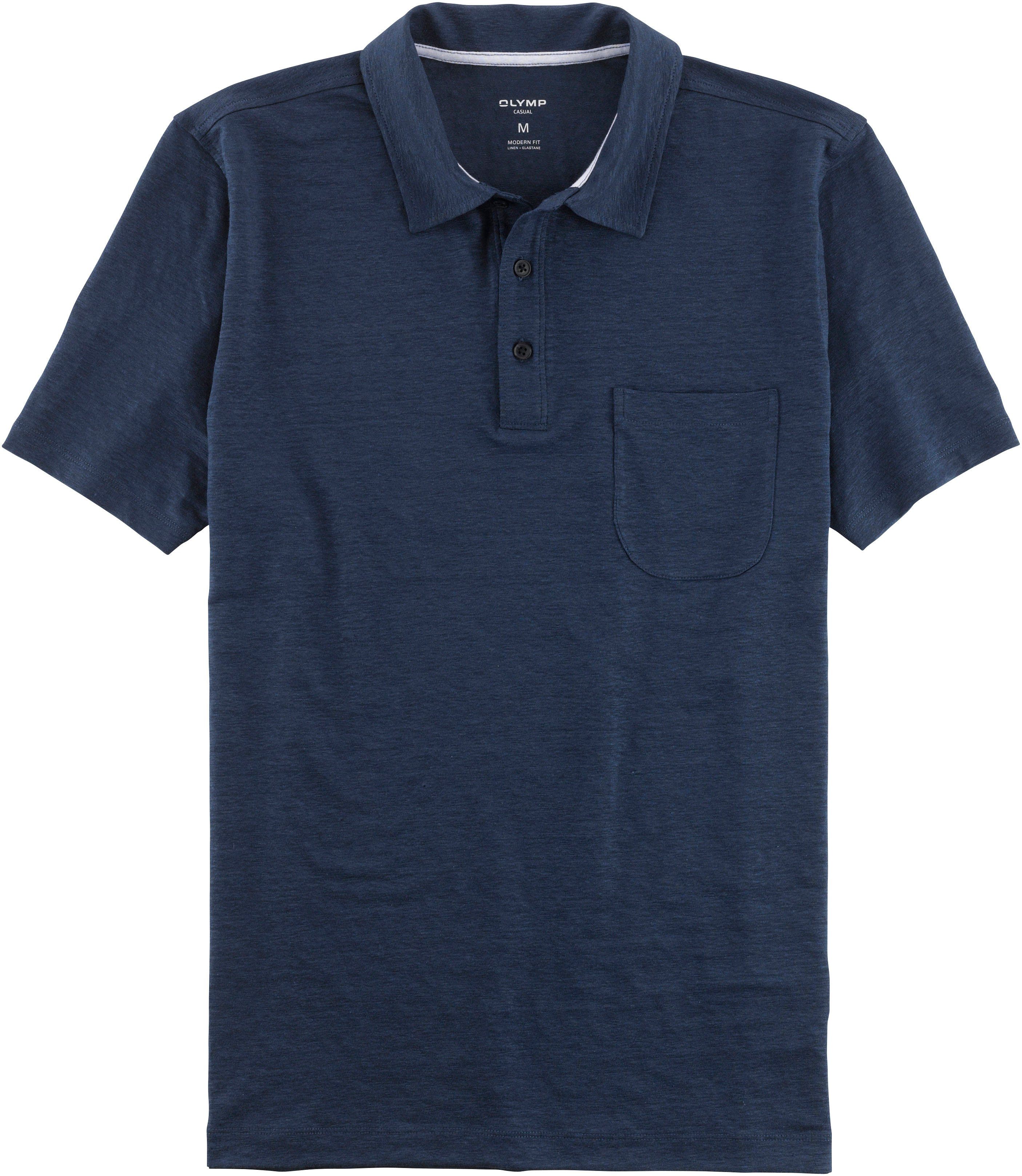 OLYMP Poloshirt im Hemden-Look mit Leinen in sommerlicher Casual-Optik rauchblau