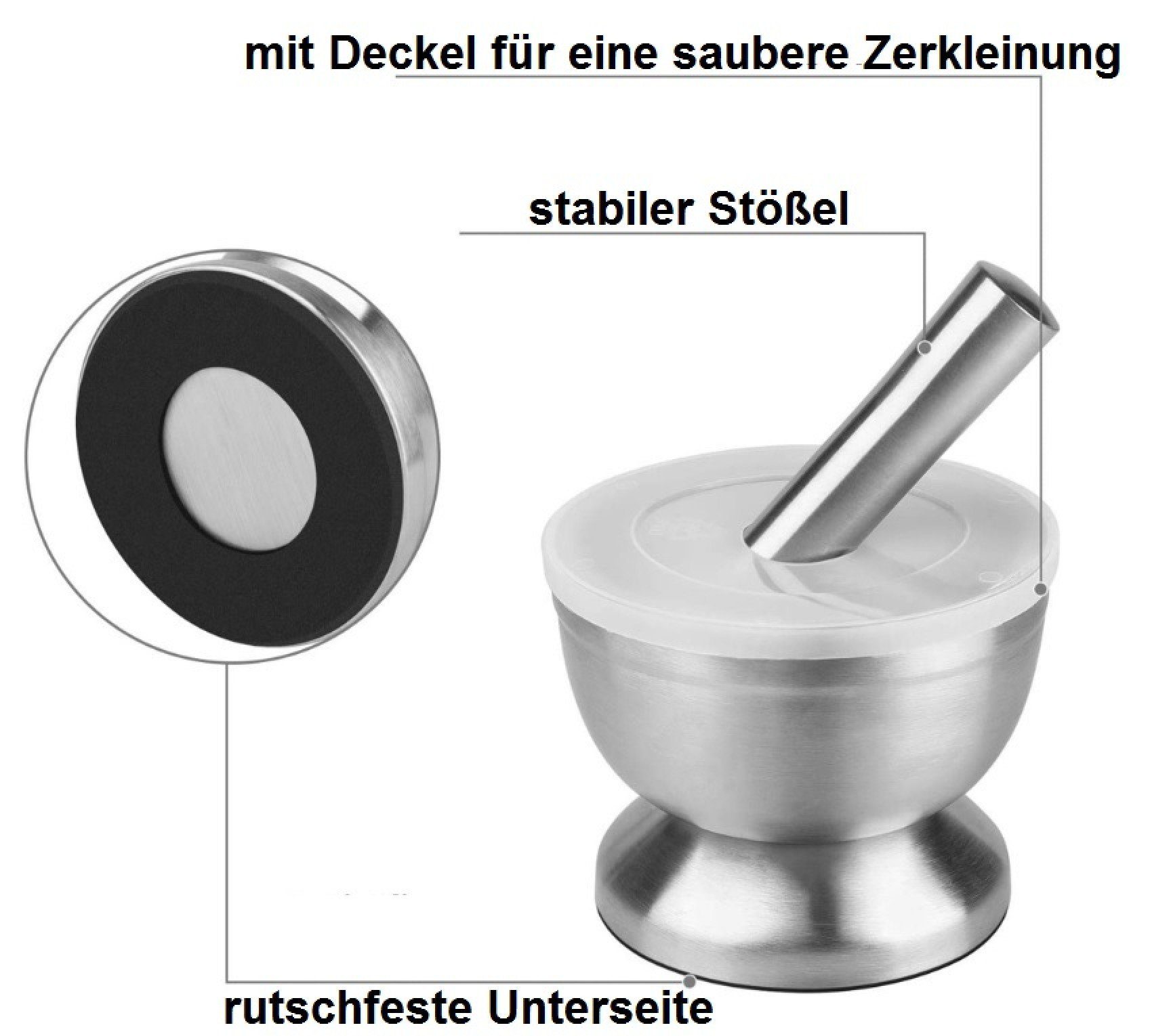 Mörser mit Deckel, - Edelstahl BAYLI und Stößel Mörser 2er Gewürzmörse Set massiver