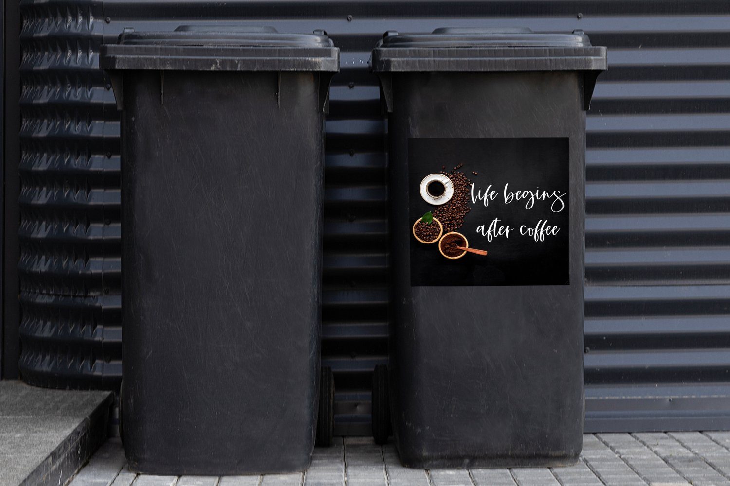 Container, - Mülltonne, Abfalbehälter nach Sticker, St), Das (1 dem beginnt Sprichwörter Mülleimer-aufkleber, - - MuchoWow Zitate Kaffee Wandsticker Kaffee Leben
