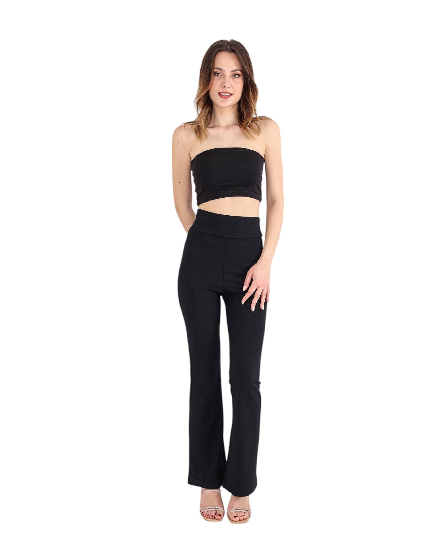 fashionshowcase Schlaghose Damen Scuba Hose High Waist elastisch für Yoga Freizeit & Abendmode Knitterfrei, Bequem & Figurbetont
