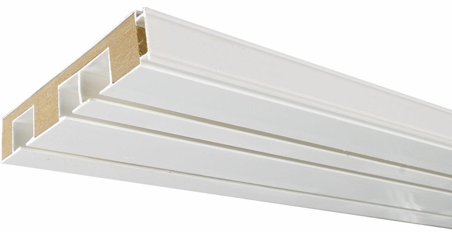 Liedeco Vorhangschiene, 3-läufig, Fixmaß, verschraubt, Holzwerkstoff, Kunststoff