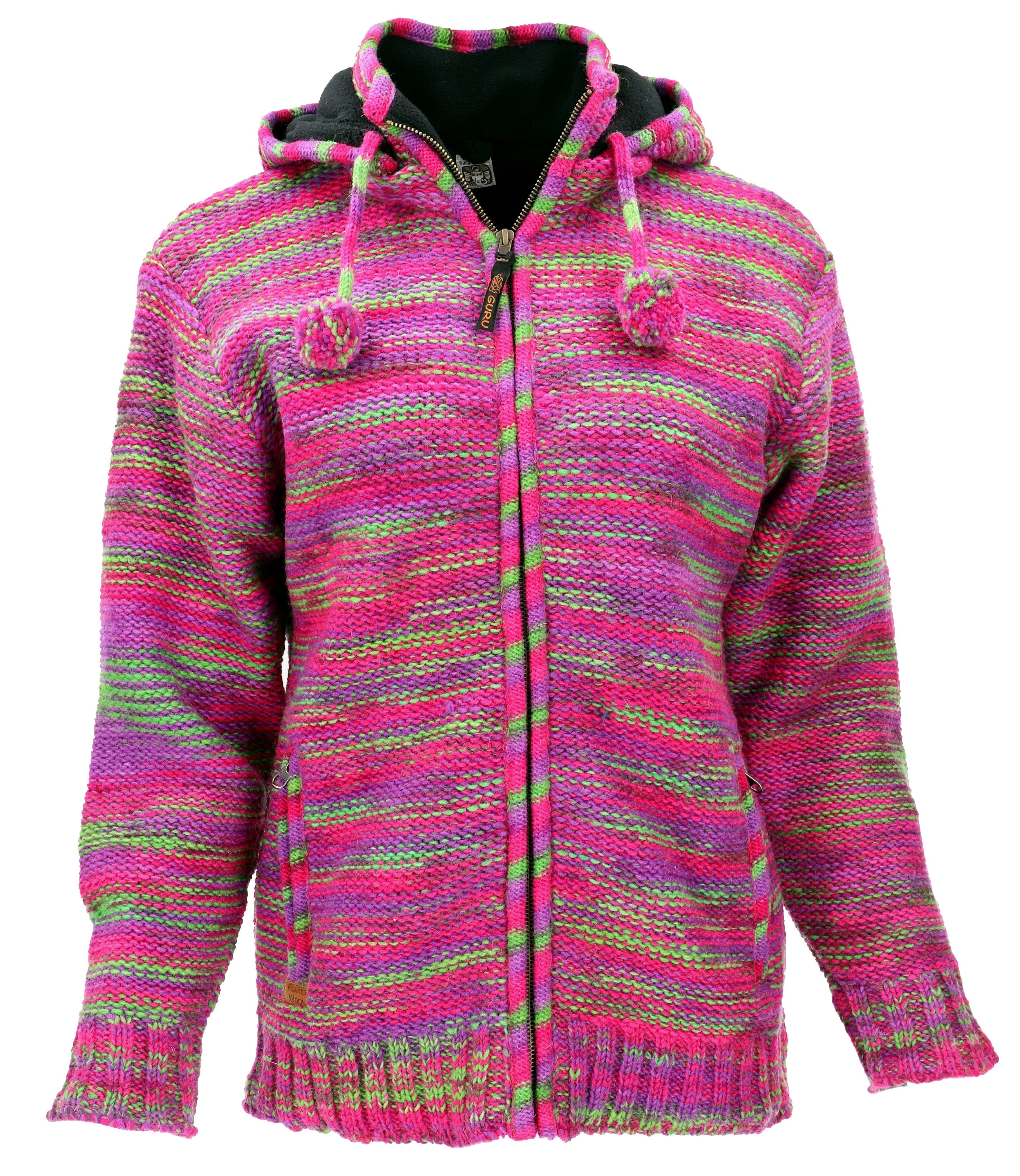 Guru-Shop Langjacke Kuschelige gefütterte Strickjacke, Damenjacke,..