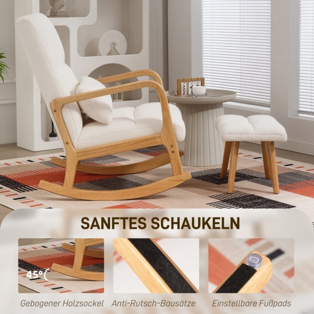 OKWISH Schaukelsessel 82x99x64,5 cm, mit Schaukelgestell und Hocker, Fleece-Bezug (Gepolsterter Relaxsessel mit Armlehnen & hoher Rückenlehne, 2-St., Relaxsessel inkl. Hocker), Holzkufen, ideal für Wohn- & Schlafzimmer, gemütlicher Schwingsessel