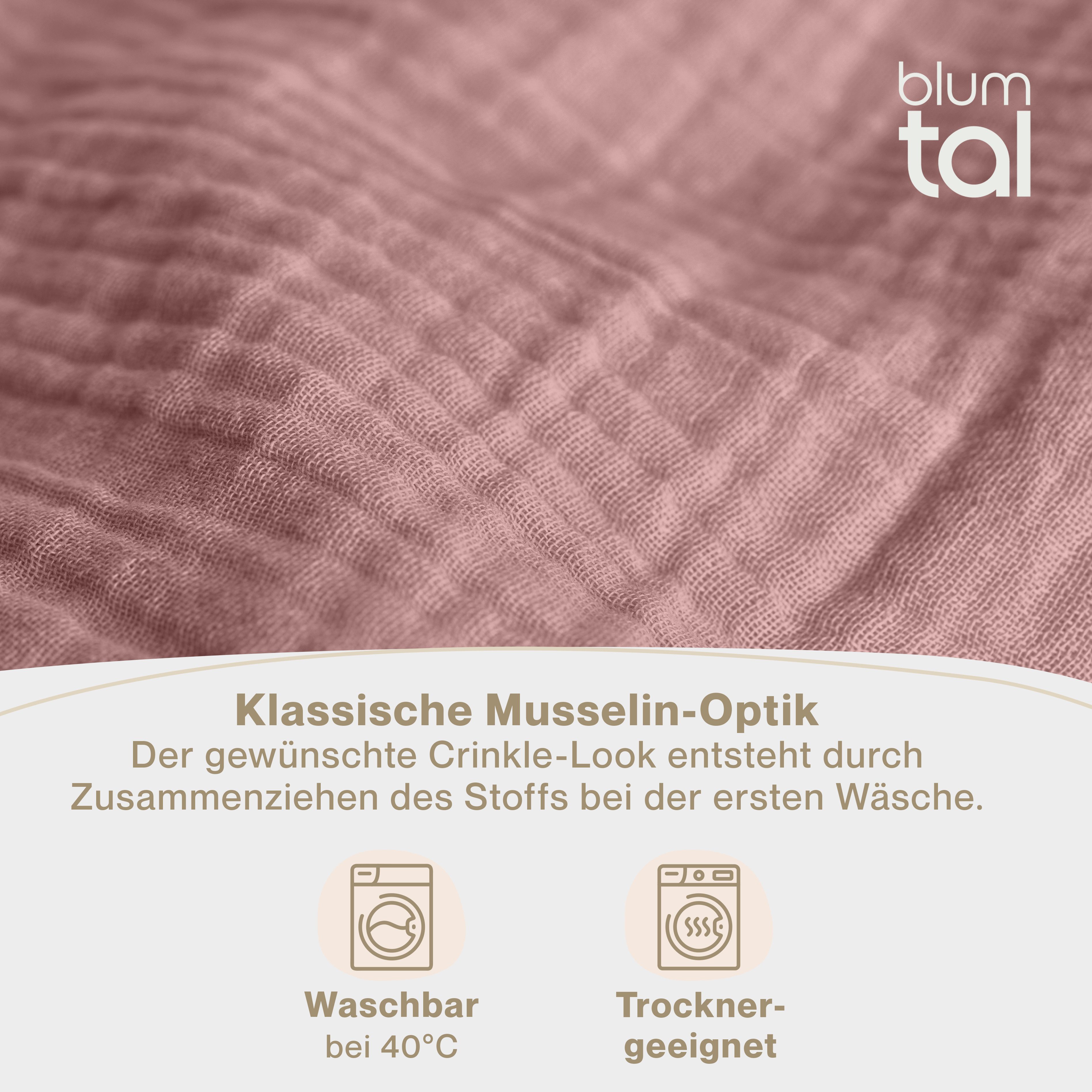 Blumtal Bettwäsche Musselin 100% Baumwolle im Set, Kopfkissenbezug & Deckenbezug, 2 teilig