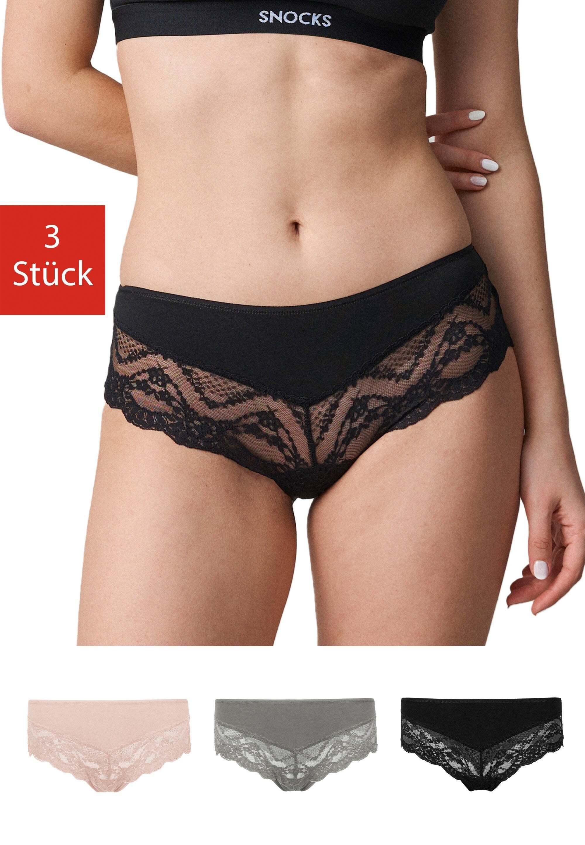 SNOCKS Hipster Panties Damen Unterhose (3-St) mit Spitze, bequem und elegant