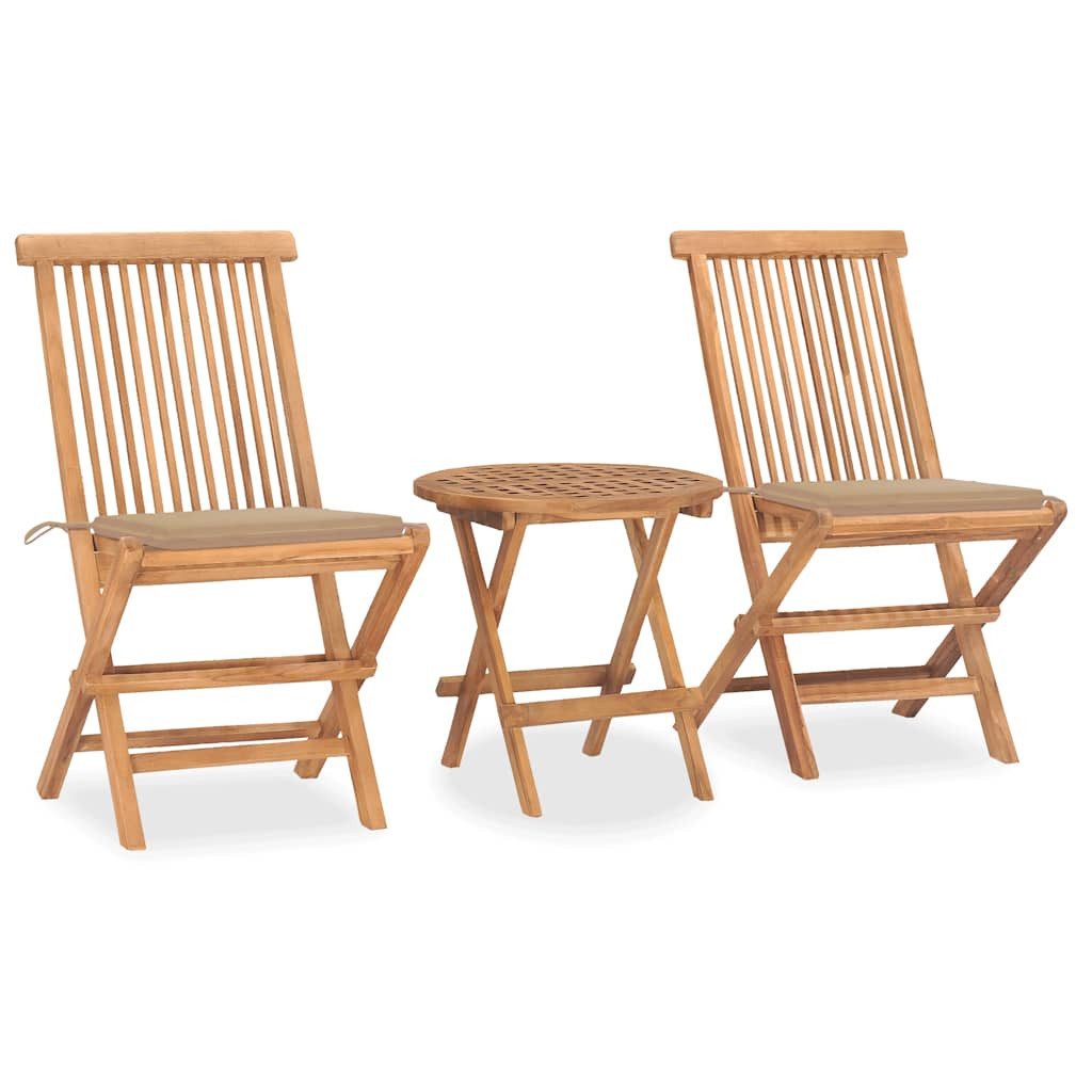 furnicato Garten-Essgruppe Naturholz mit Kissen Beige, Tisch 50x50 cm, (1-tlg)