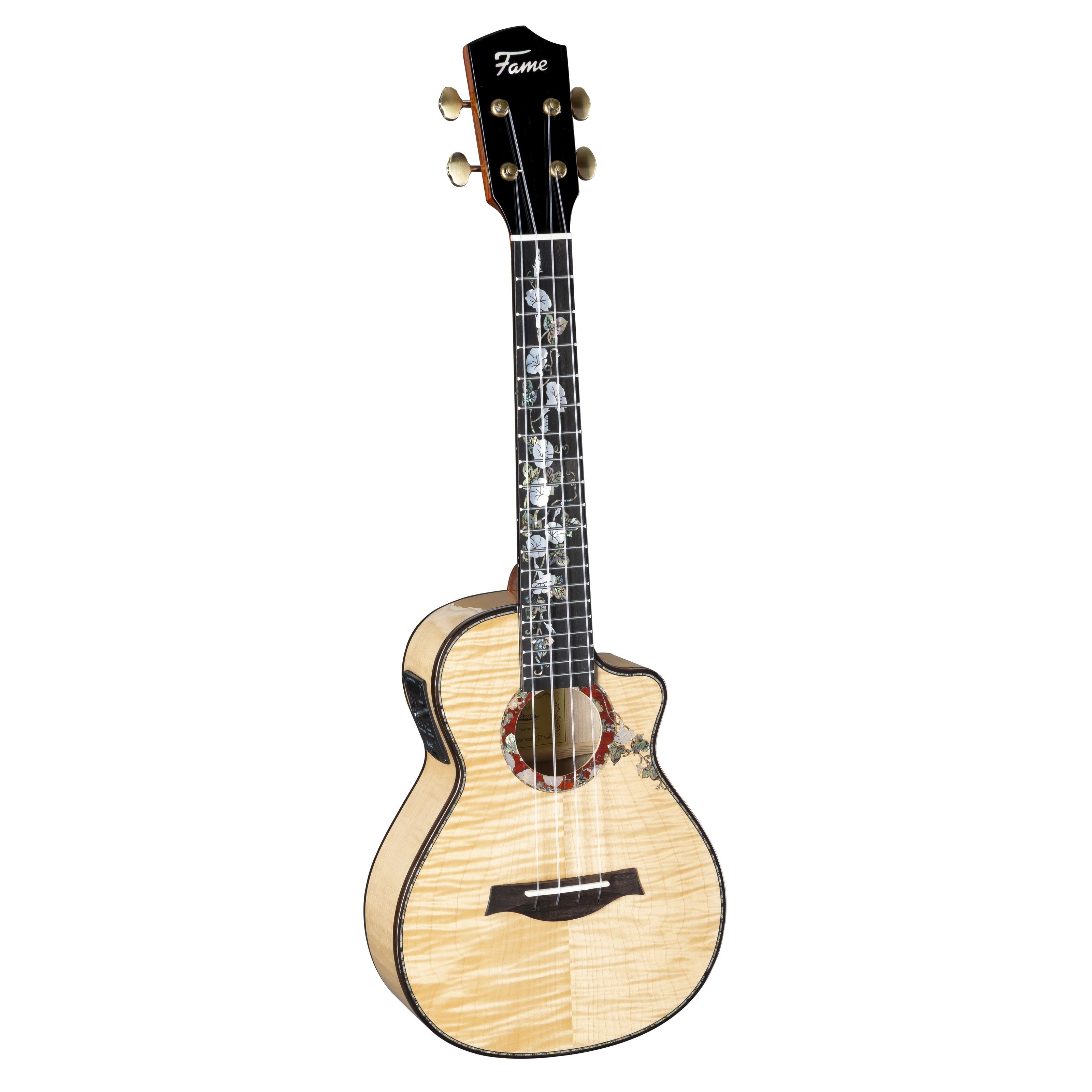 FAME Ukulele, Maple Deluxe Konzert Ukulele Vollmassive Ahorn Decke und Boden Mahagoni Hals Belcat Tonabnehmersystem Natural Hochglanz Finish Inklusive Gigbag, Ukulelen, Konzert Ukulelen, Maple Deluxe Konzert Ukulele, Vollmassive Ahorn Decke, Belcat