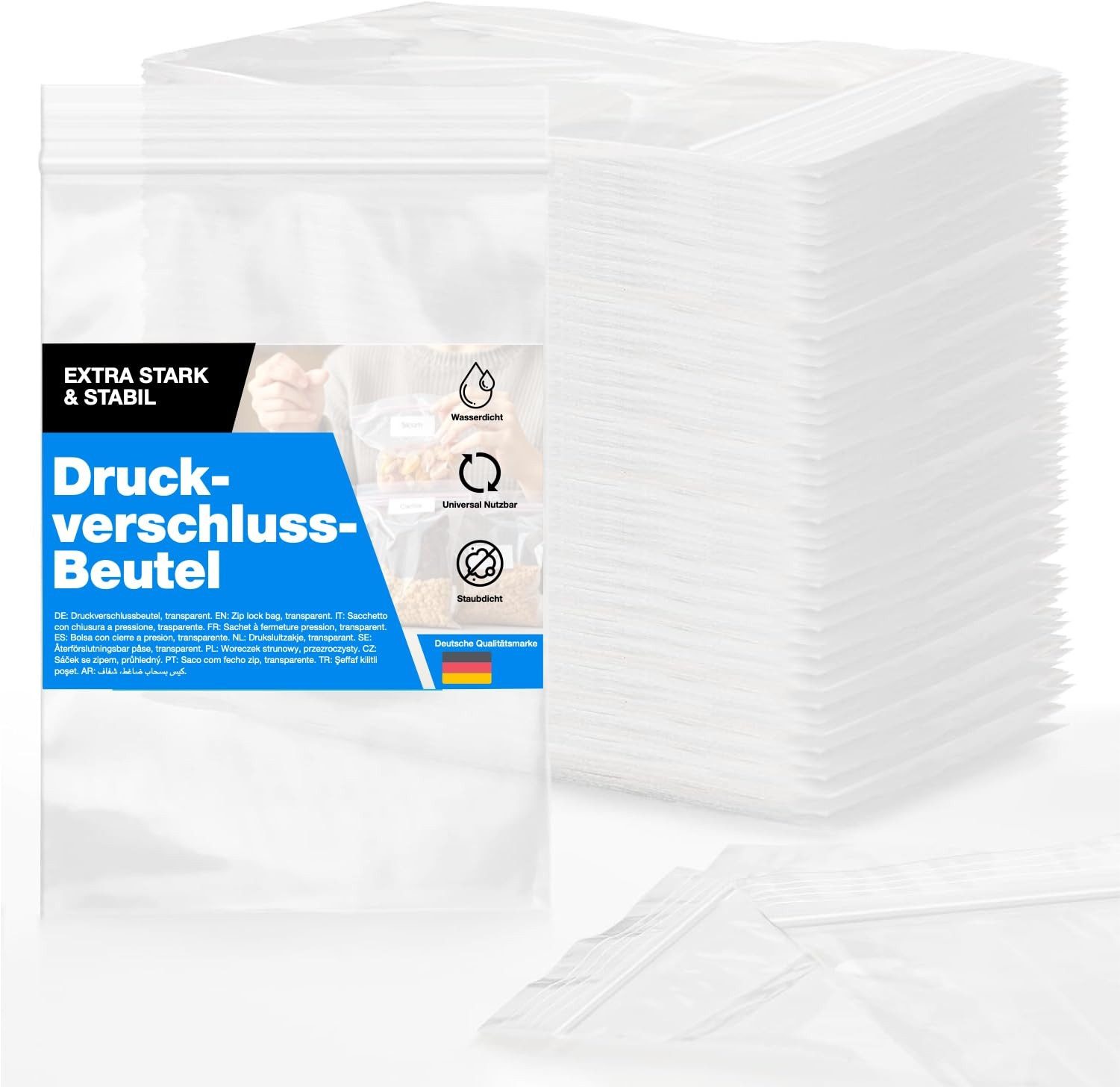 TK Gruppe Folienbeutel 100x Druckverschlussbeutel Zip Set Baggys Baggies - klein & groß, reißfest & transparent