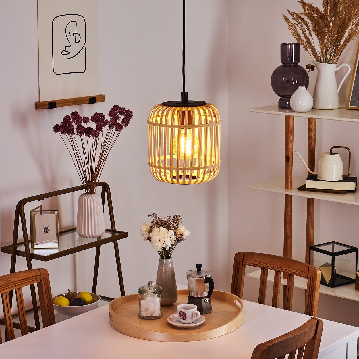 hofstein Hängeleuchte Holz Pendel Leuchten Boho Style Hänge Lampen Ess Wohn Schlaf Zimmer