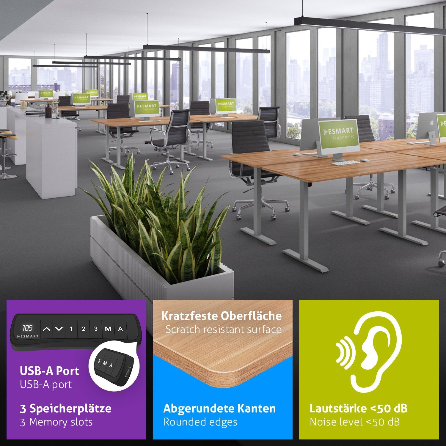 ESMART Schreibtisch ESMART Germany, ETX-121 Elektrisch höhenverstellbarer Schreibtisch