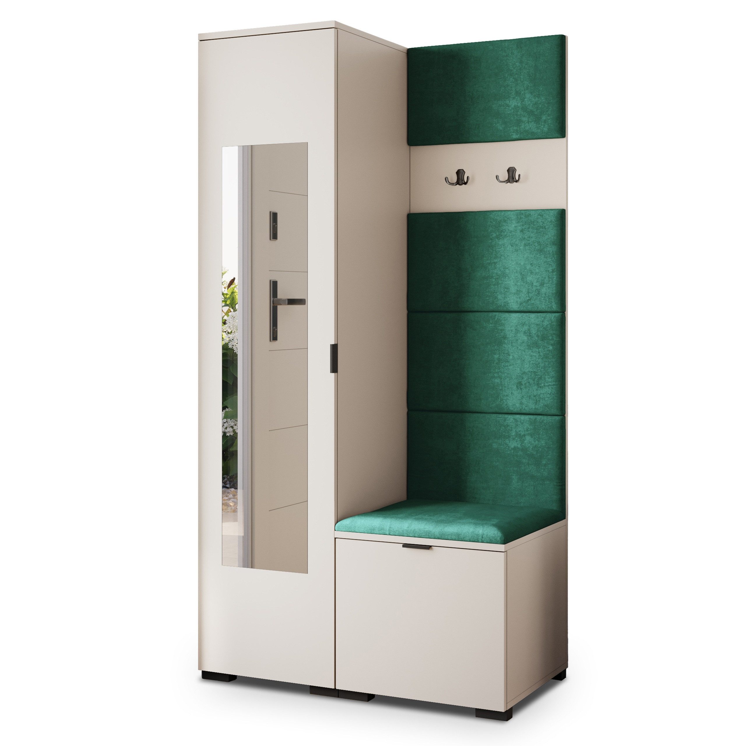 Masseno Garderobenschrank VIRA 95 x 181 cm Garderoben-Set mit Spiegel und 1 Türen Kaschmir