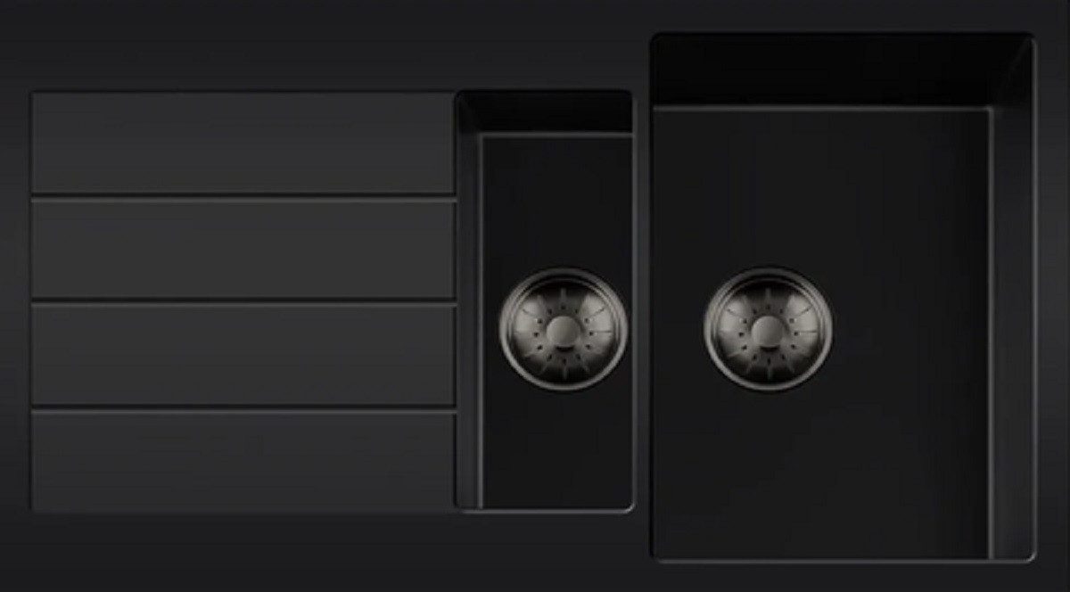 togo Küchenspüle 1534BQ44DB-T-GunMetal, rechteckig, 96/50 cm, Schwarze Quarz Spüle
