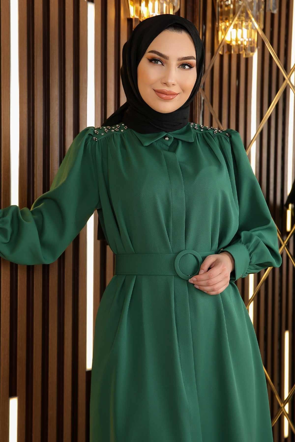 MODAMİHRAM Maxikleid Stein Detail Gürtelkleid günstig online kaufen
