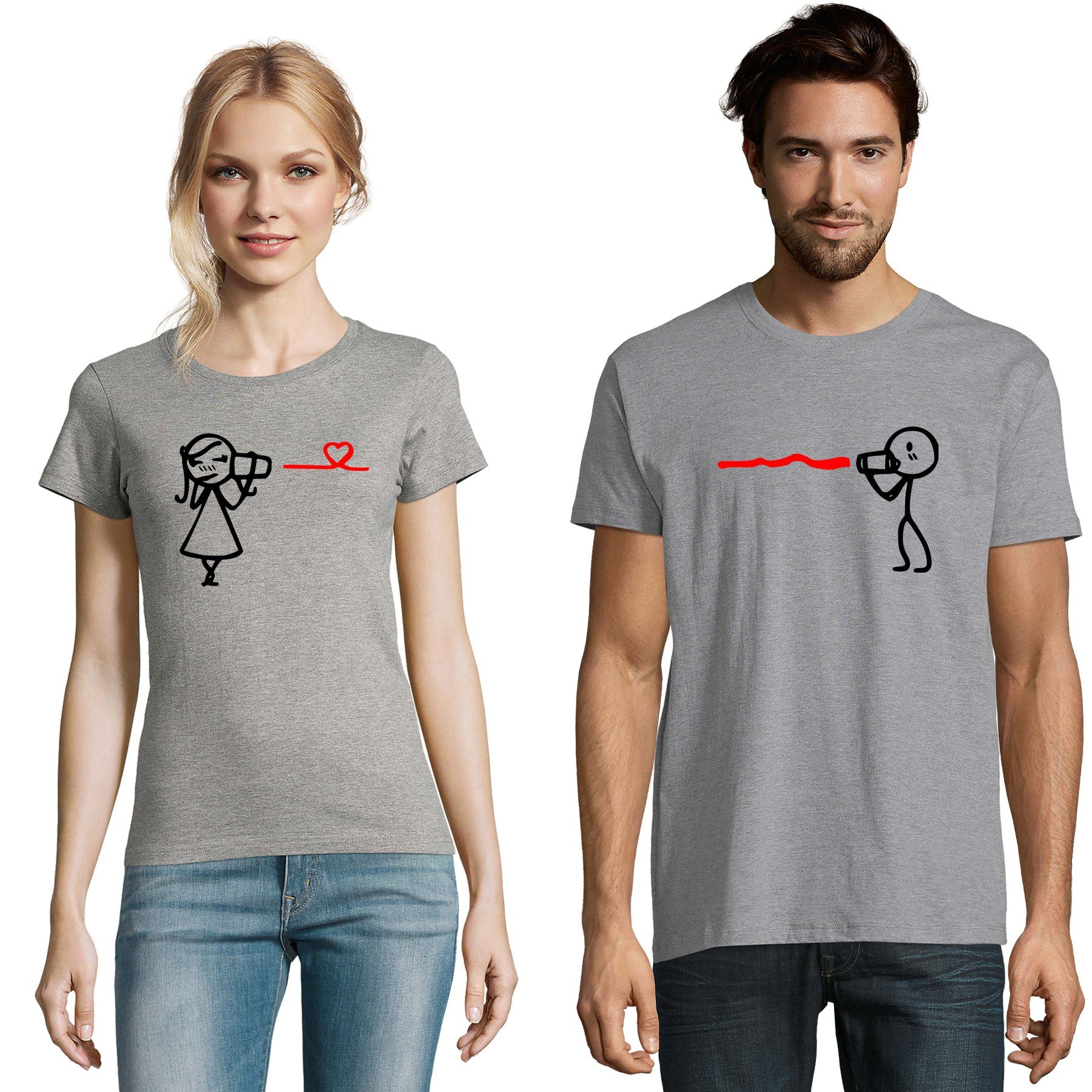 Blondie & Brownie Herren Shirt the Friends Grau Valentin T-Shirt BFF Love Hochzeit Hearing Pärchen Partner