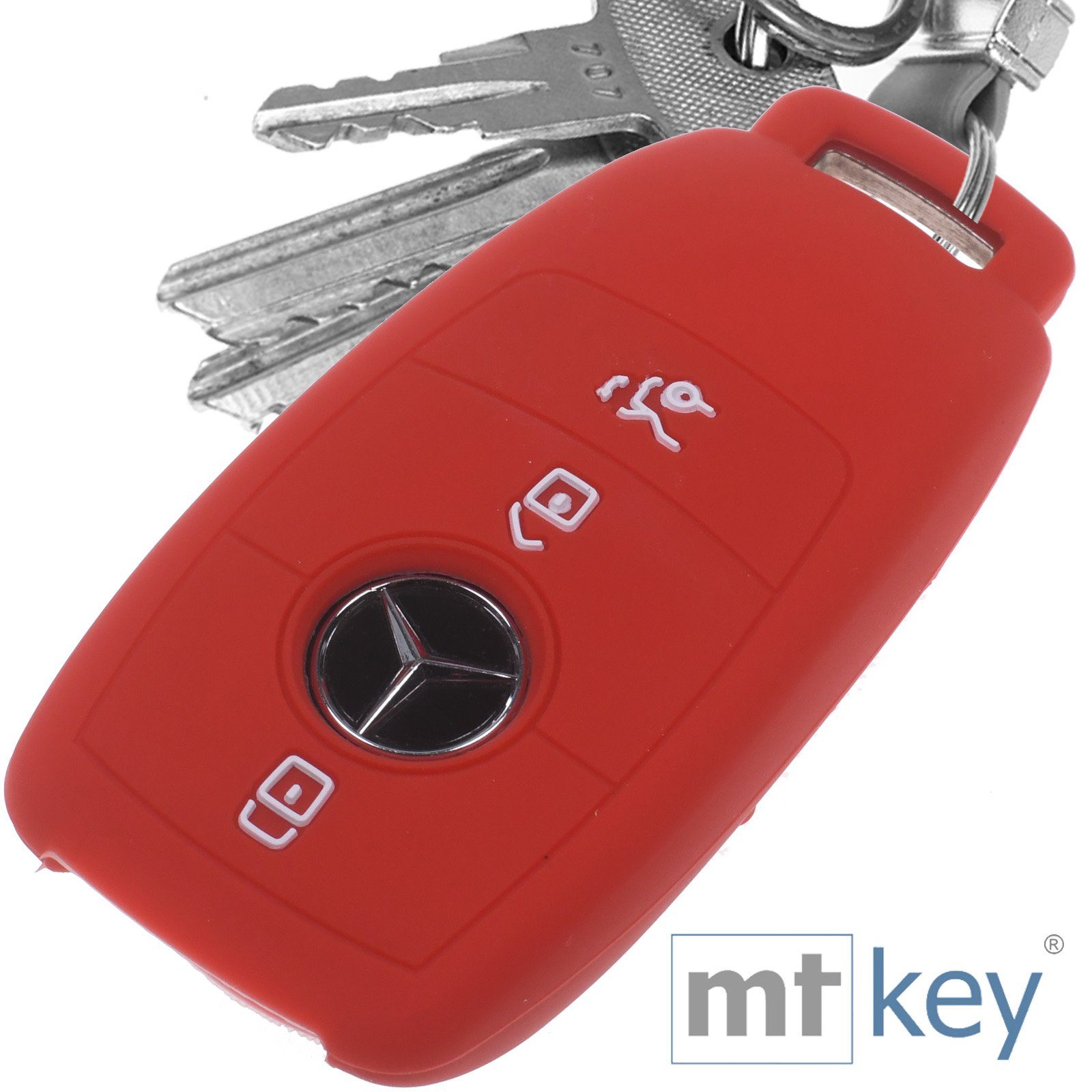 Softcase Mercedes KEYLESS 3 SMARTKEY E-Klasse Schlüsseltasche Autoschlüssel Rot, Tasten mt-key für Benz Schutzhülle W213 Silikon