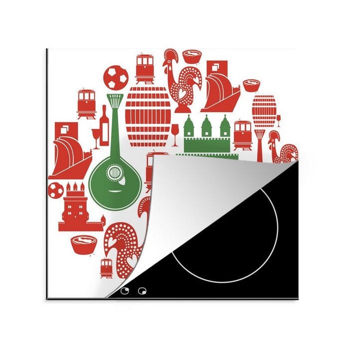 MuchoWow Herdblende-/Abdeckplatte Illustration von Symbolen aus Portugal in einem Kreis Vinyl (1 tlg) Ceranfeldabdeckung Arbeitsplatte für küche JN11738