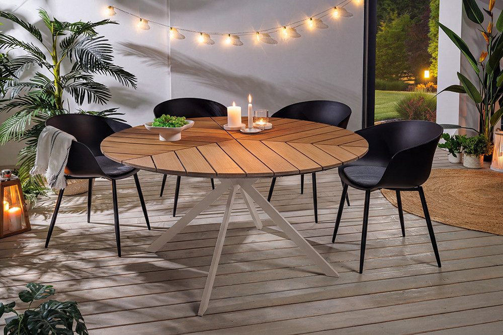 riess-ambiente Gartentisch DESIGNO 120cm natur/greige - Holz-Design, Metall, In- & Outdoor (Einzelartikel, 1-St), wetterfest & für 4 Personen - ideal für Garten, Terrasse oder Balkon