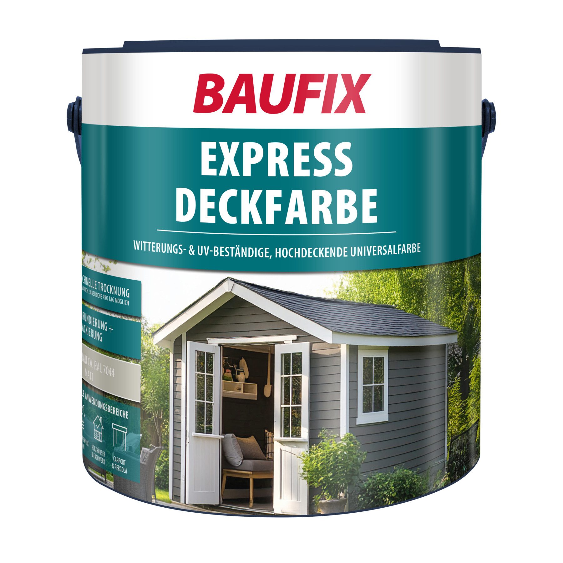 Baufix Wetterschutzfarbe Express Deckfarbe matt, 2,5 Liter für ca. 25 m², Wetterschutzfarbe, Hochdeckende, elastische Farbe mit hoher Wetterbeständigkeit für außen