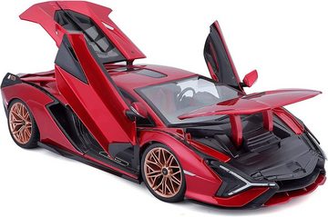 Bburago Modellauto Lamborghini Sian FKP 37 (metallic rot), Maßstab 1:18, Originalgetreue Innenausstattung