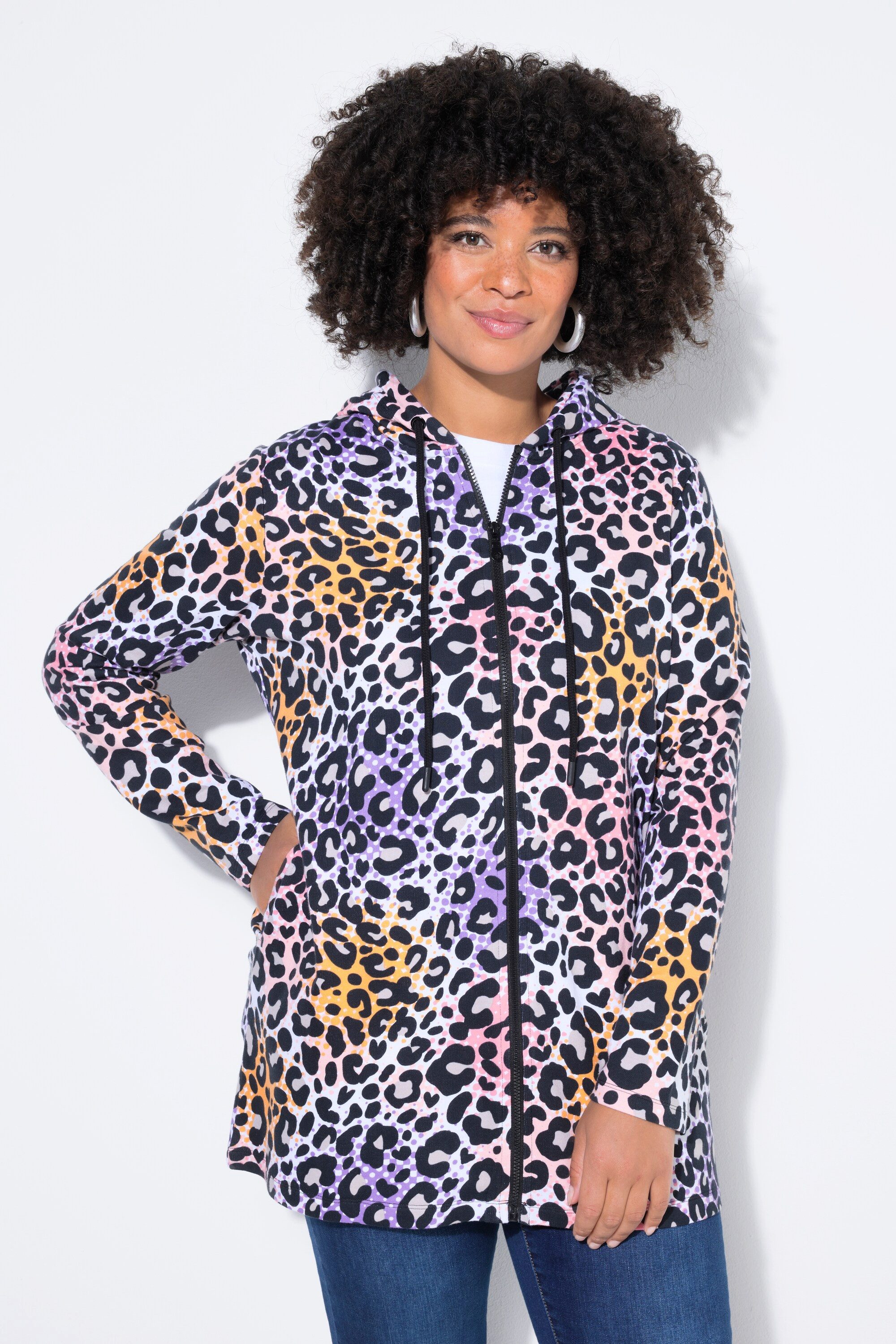 Angel of Style Sweatjacke Sweatjacke Straight Shape farbiges Leo-Muster