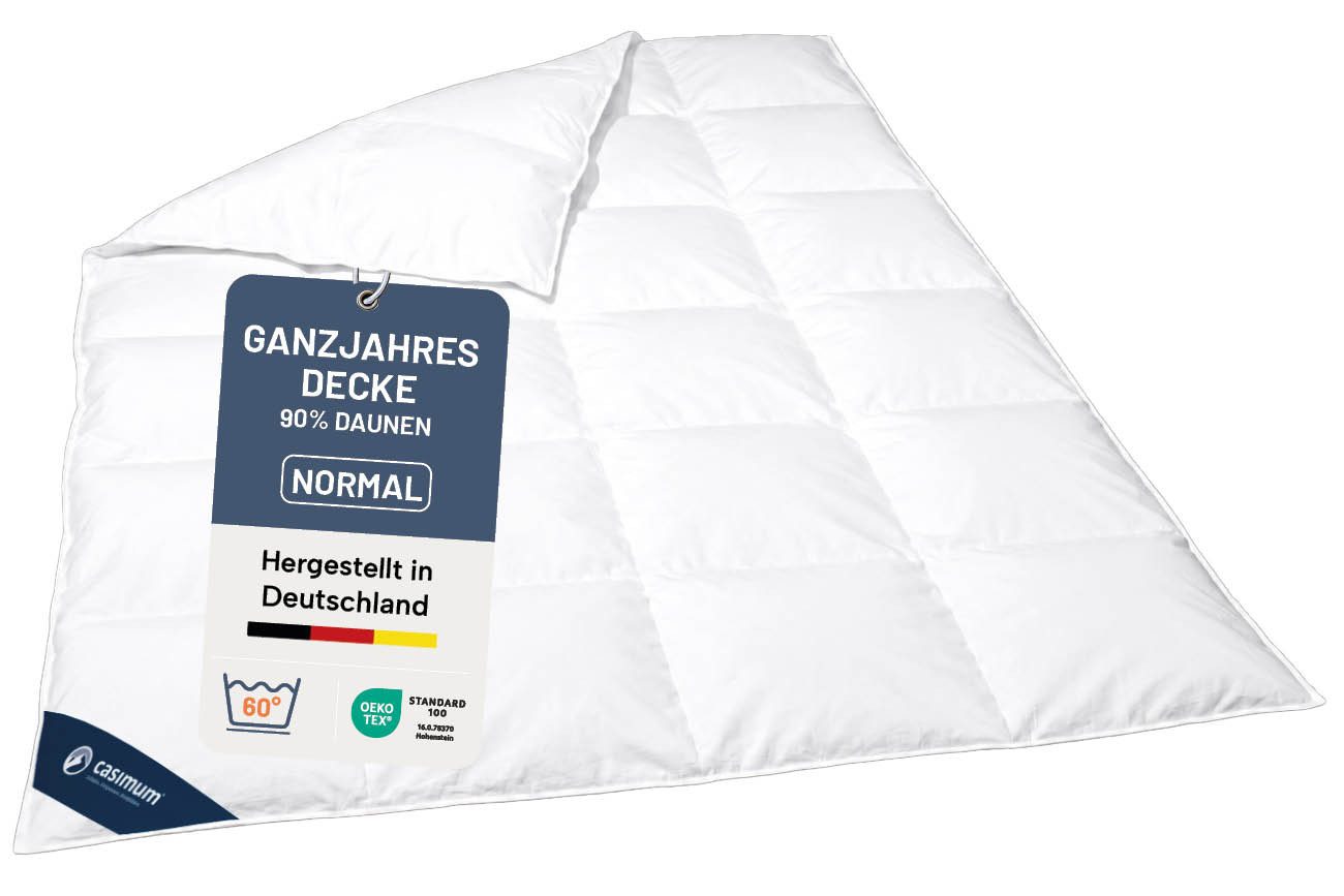 casimum Daunenbettdecke PREMIUM Bettdecke 135x200, 155x220, 200x200 & weitere Größen, Füllung: 90 % Daunen / 10 % Federn, Klasse 1, Downpass zertifiziert, Bezug: 100 % Baumwolle, Decke für Sommer, Winter, Ganzjahr, hergestellt in Deutschland
