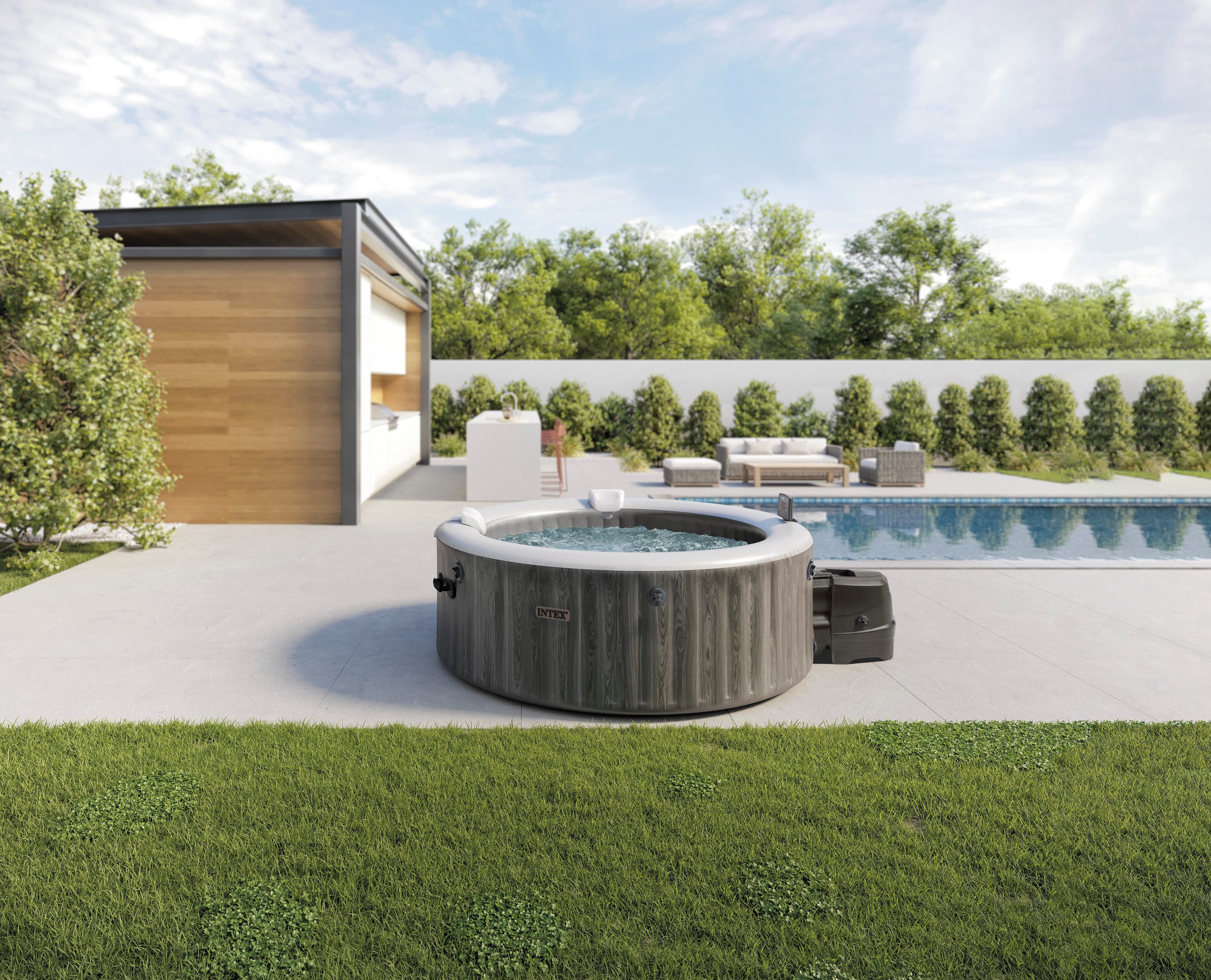 Intex Whirlpool Greywood Deluxe, (Set, 10-tlg), 145 cm Durchmesser