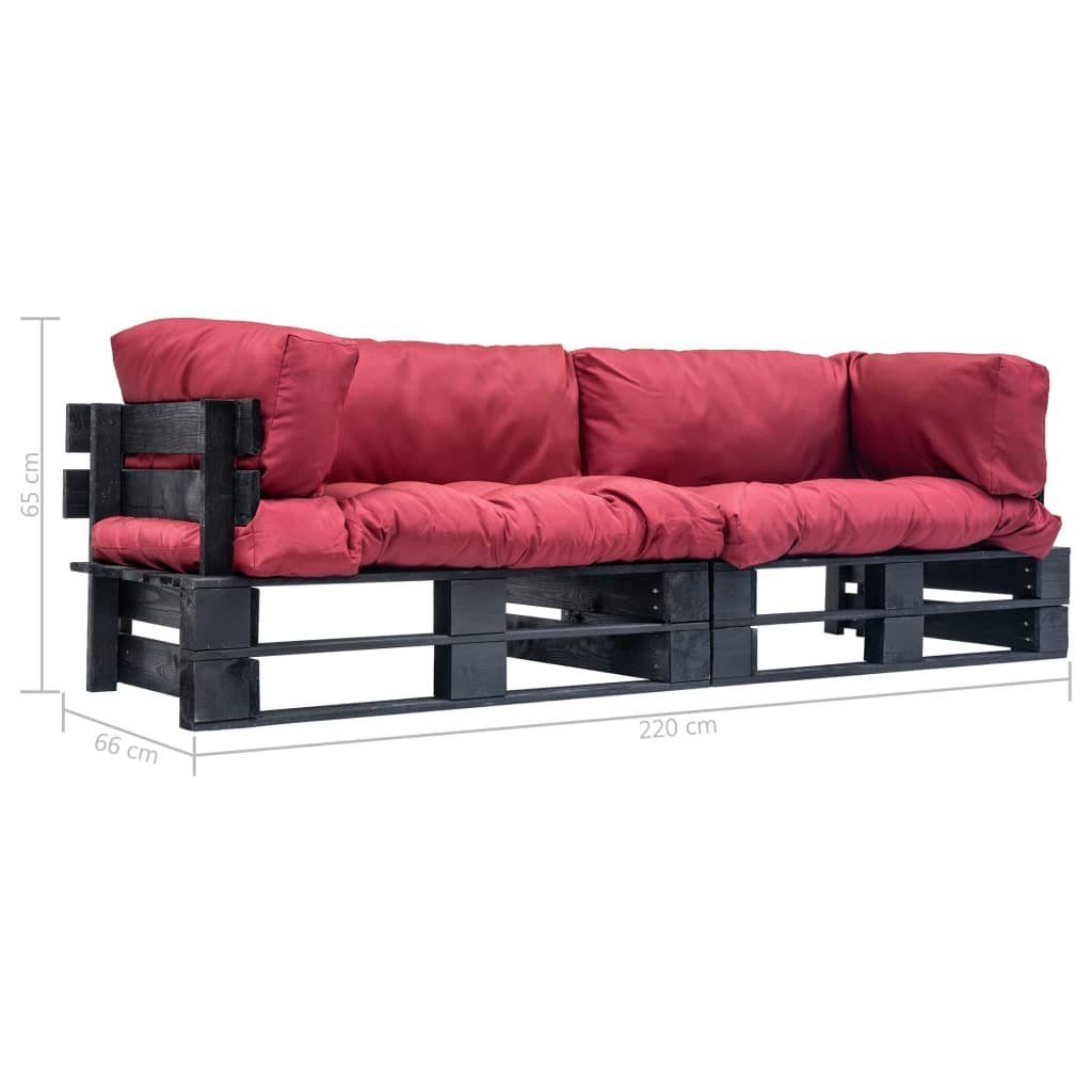 vidaXL Paletten Teile Kissen mit 2 in Rot Schwarz rot Outdoor-Sofa-Set Loungesofa 2-tlg. Kiefernholz, und