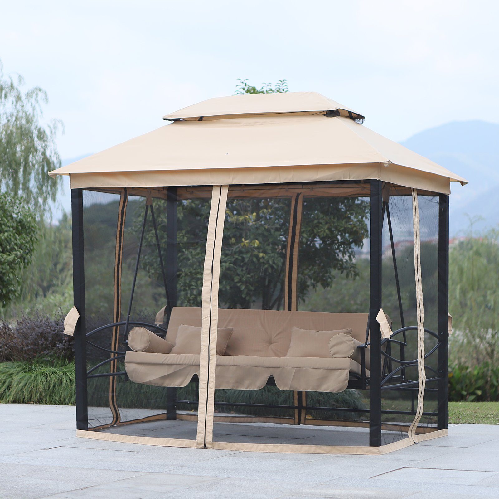 Outsunny Hollywoodschaukel Gartenschaukel Schaukel mit Seitenwänden, 3-Sitz günstig online kaufen
