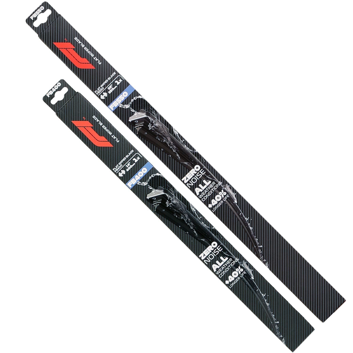 Formula 1 Scheibenwischblätter Set F1 Wischerblatt 550mm + 400mm Scheibenwischer, vorne, (Packung, 2-St), Set Flachbalkenwischer Spoiler Multi Adapter-System Fahrer Beifahrer