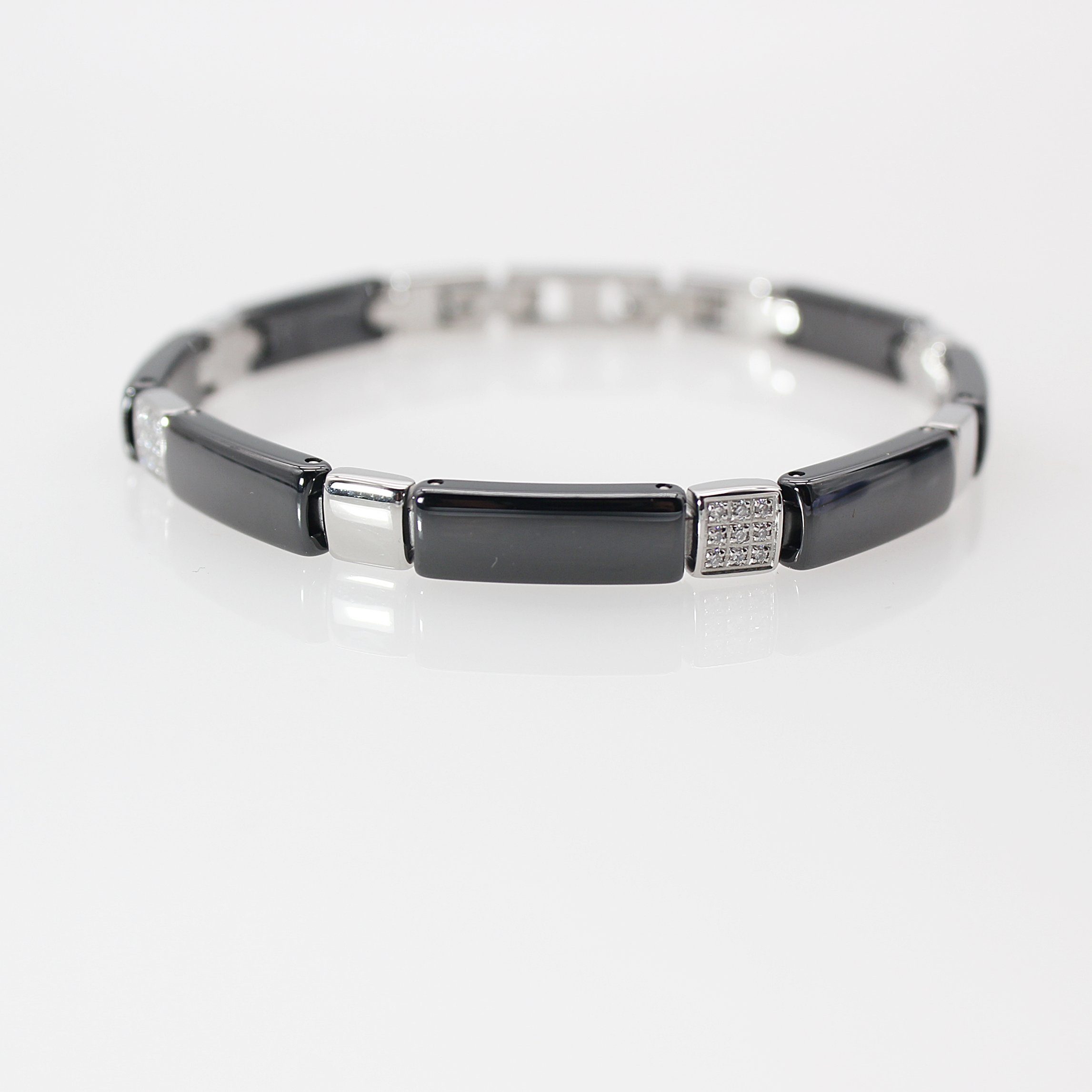 ELLAWIL Gliederarmband Armband aus 20 6 inklusive Schwarz, Silber und Breite (Armbandlänge Geschenkschachtel mm), cm, Keramik Edelstahl