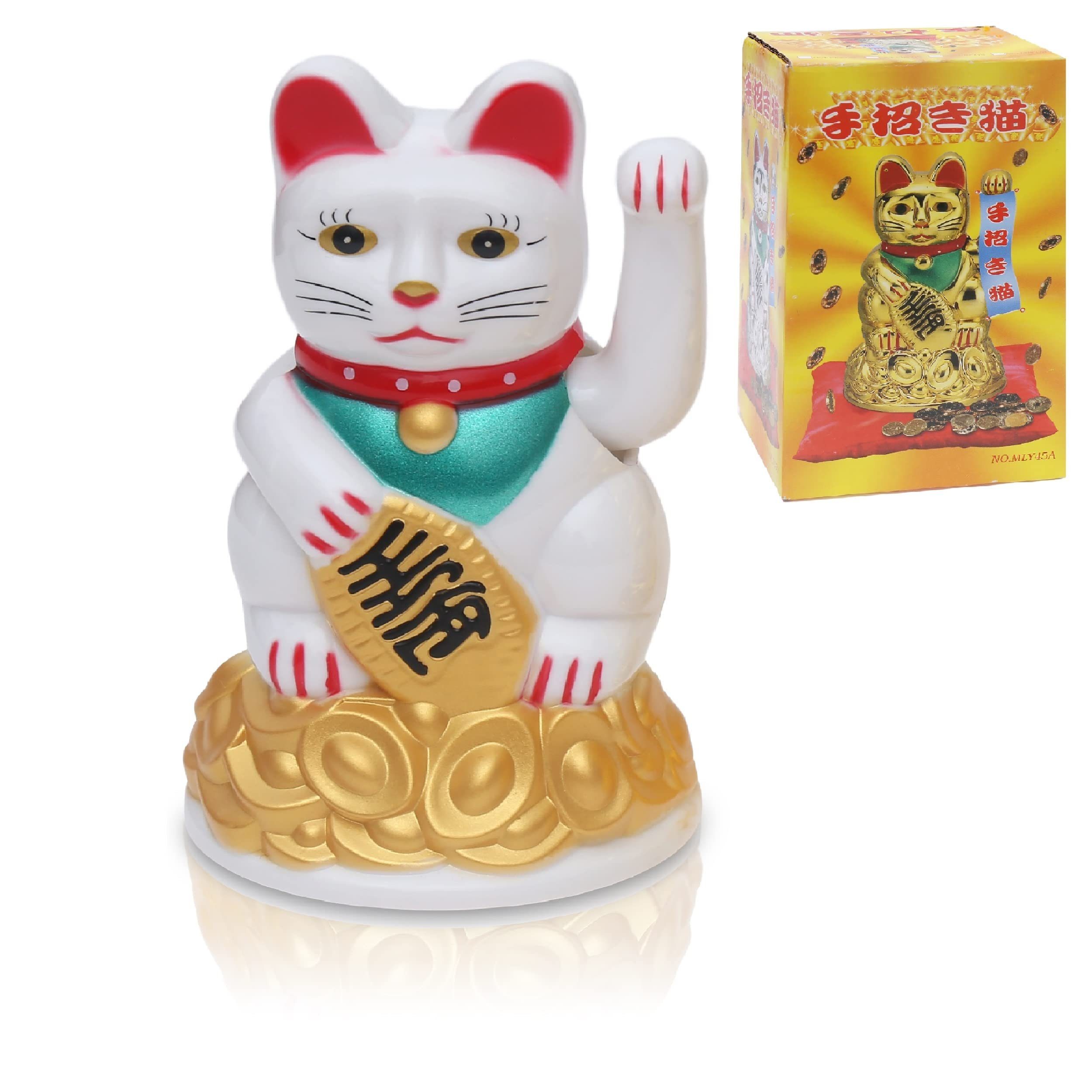 Flanacom Winkekatze Winkende Japanische Glückskatze Wackelfigur Glücksbringer Büro, Schreibtisch - lustige Scherzartikel - Abschiedsgeschenk - Wichteln